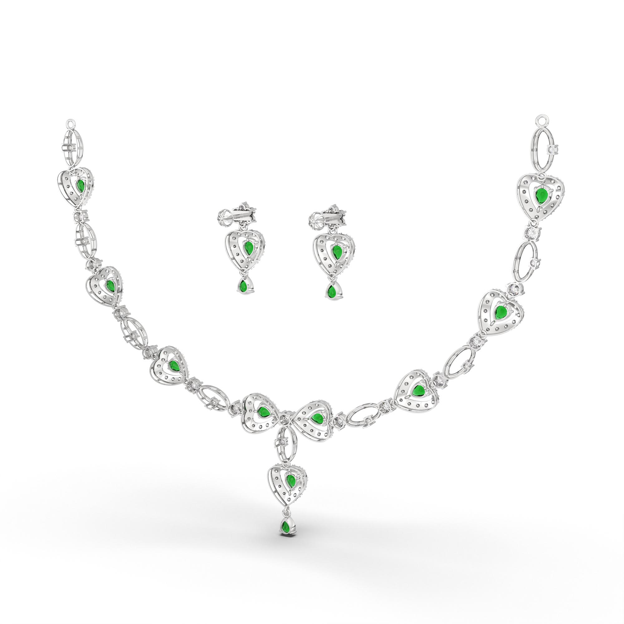 Lab-Grown Diamond and Emerald Necklace and Earring Set in 18K White Gold – 6.3 Ct Diamonds thumbnail