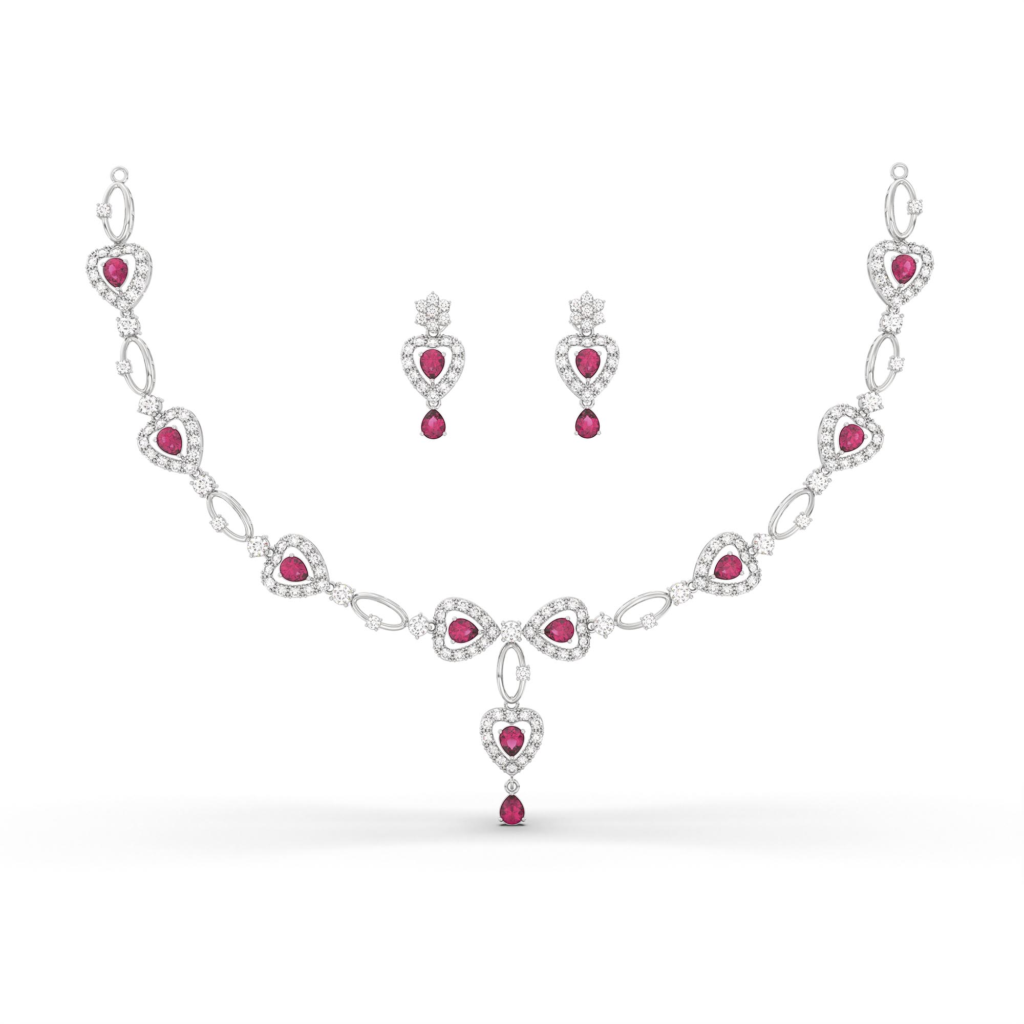 Lab-Grown Diamond and Ruby Necklace and Earring Set in 18K White Gold – 6.3 Ct Diamonds thumbnail