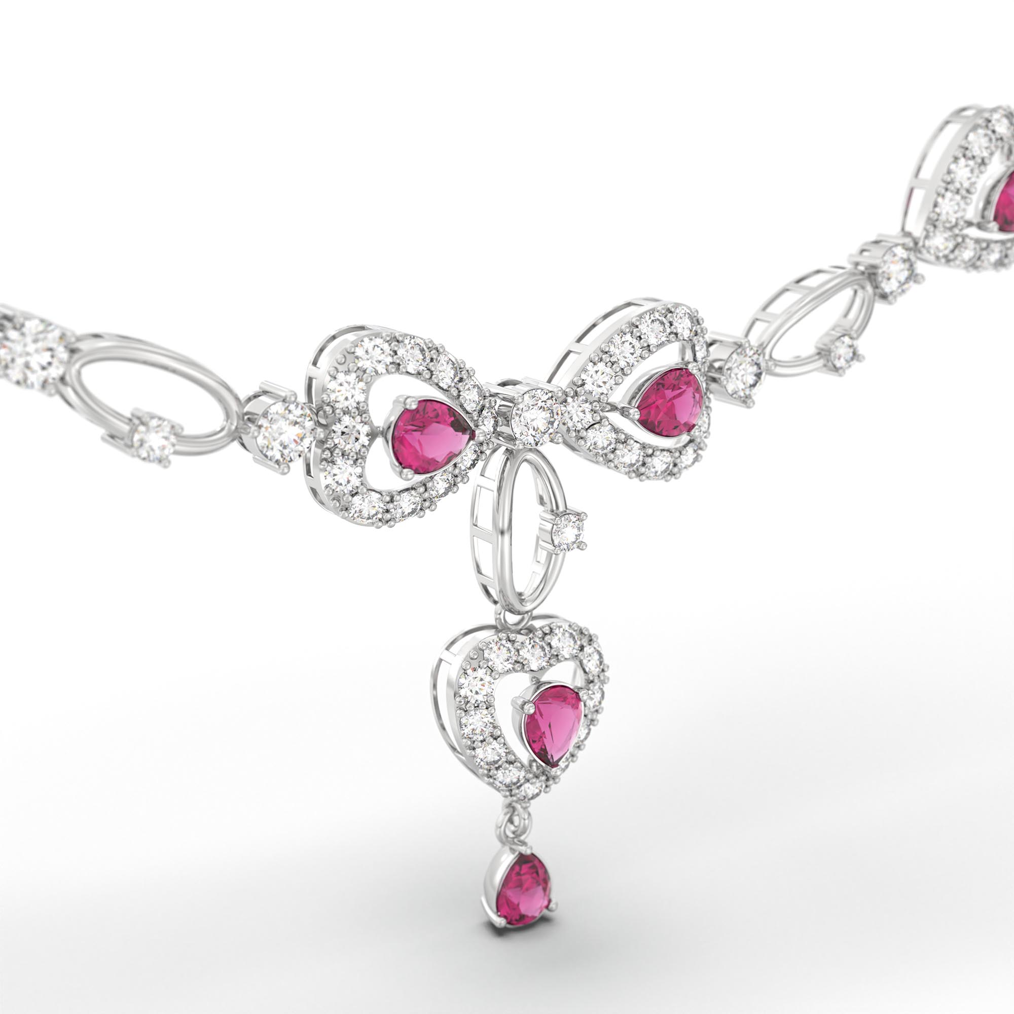 Lab-Grown Diamond and Ruby Necklace and Earring Set in 18K White Gold – 6.3 Ct Diamonds thumbnail
