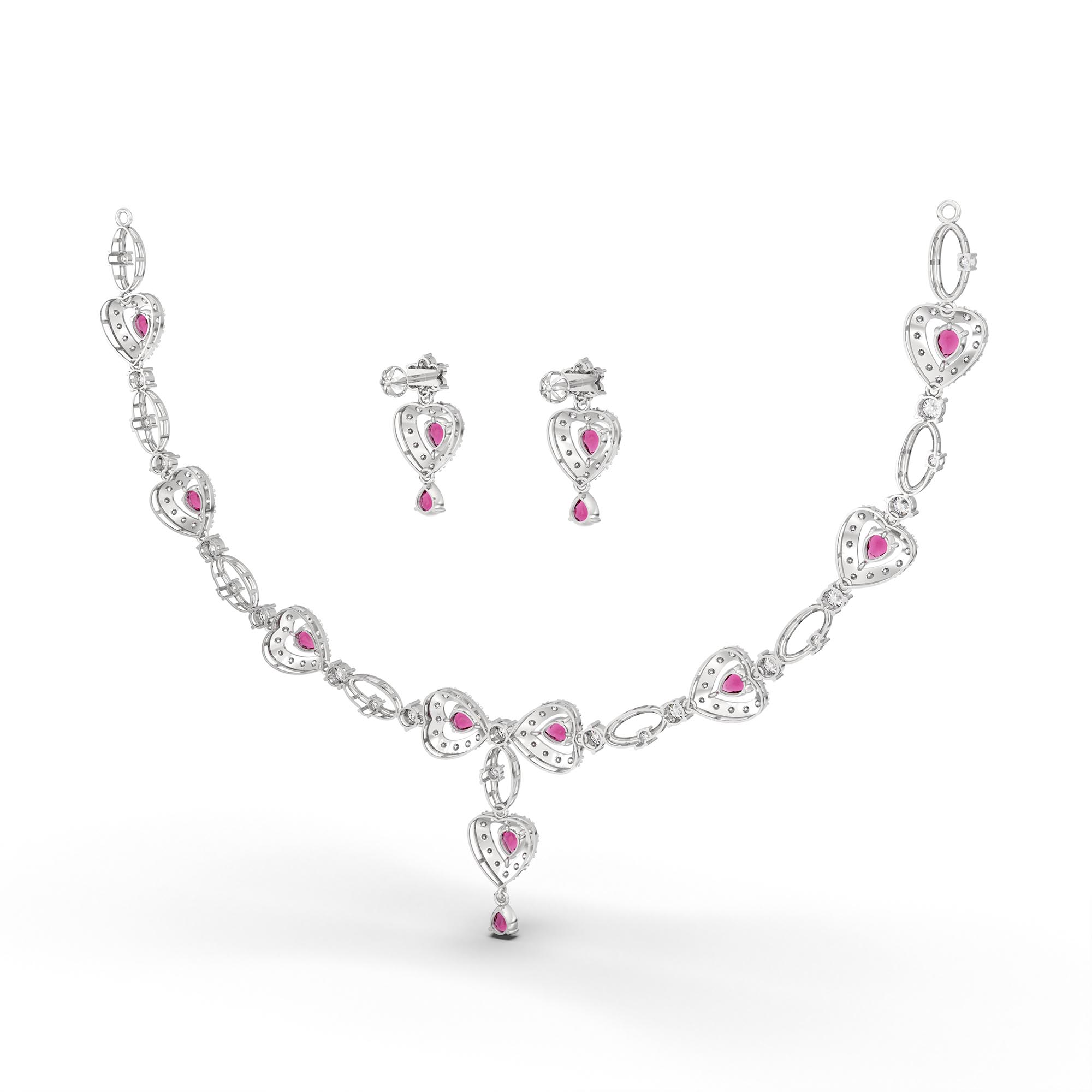 Lab-Grown Diamond and Ruby Necklace and Earring Set in 18K White Gold – 6.3 Ct Diamonds thumbnail