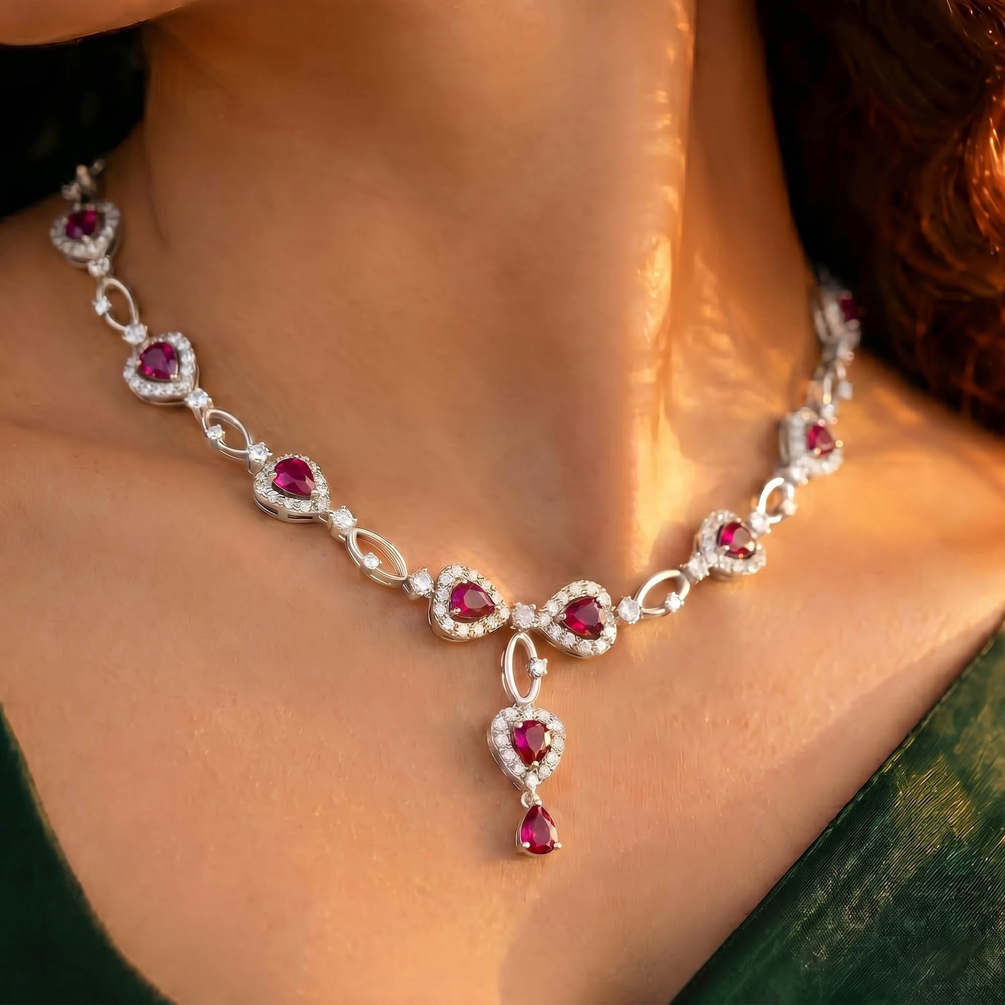 Lab-Grown Diamond and Ruby Necklace and Earring Set in 18K White Gold – 6.3 Ct Diamonds thumbnail