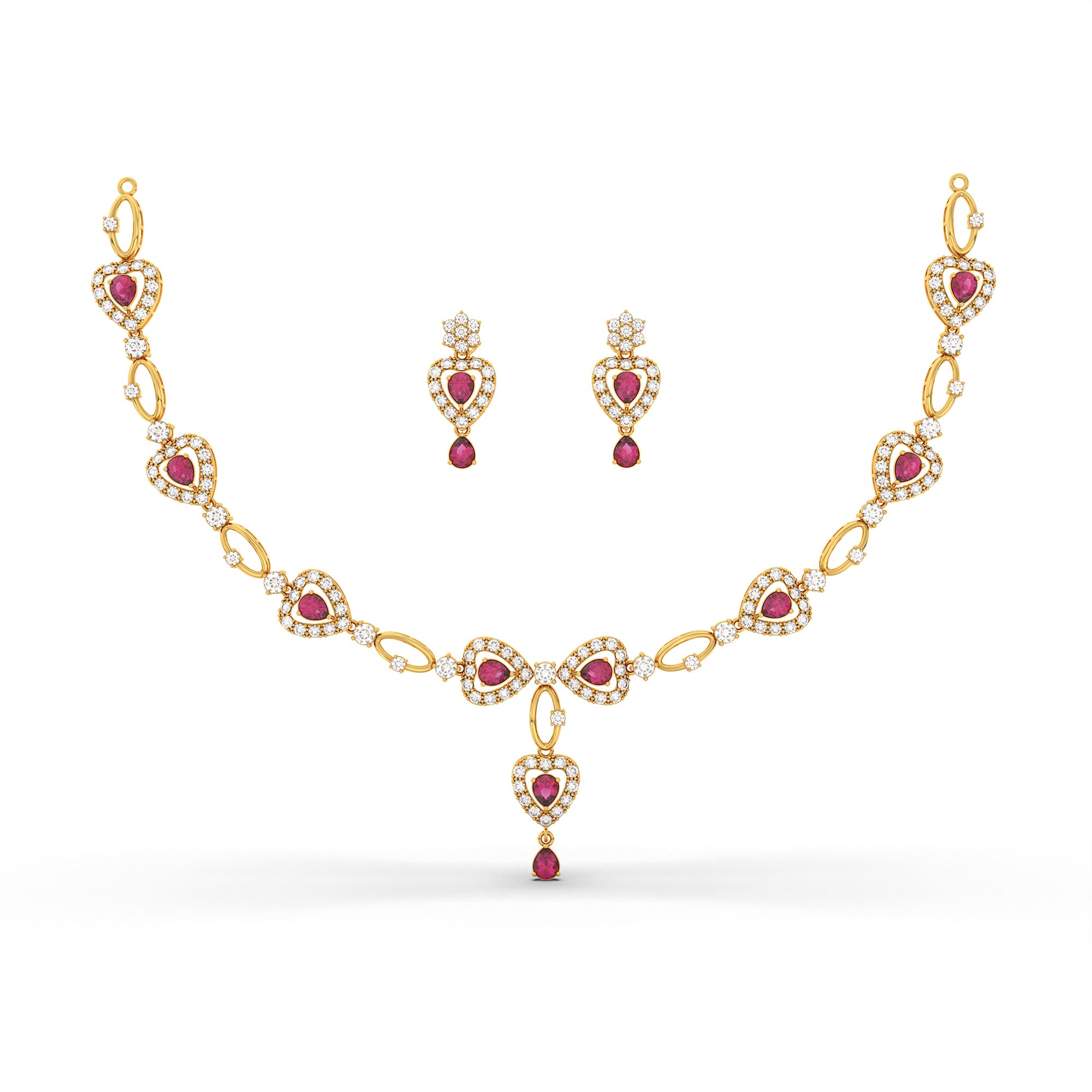 Lab-Grown Diamond and Ruby Necklace and Earring Set in 22K Yellow Gold – 6.3 Ct Diamonds thumbnail