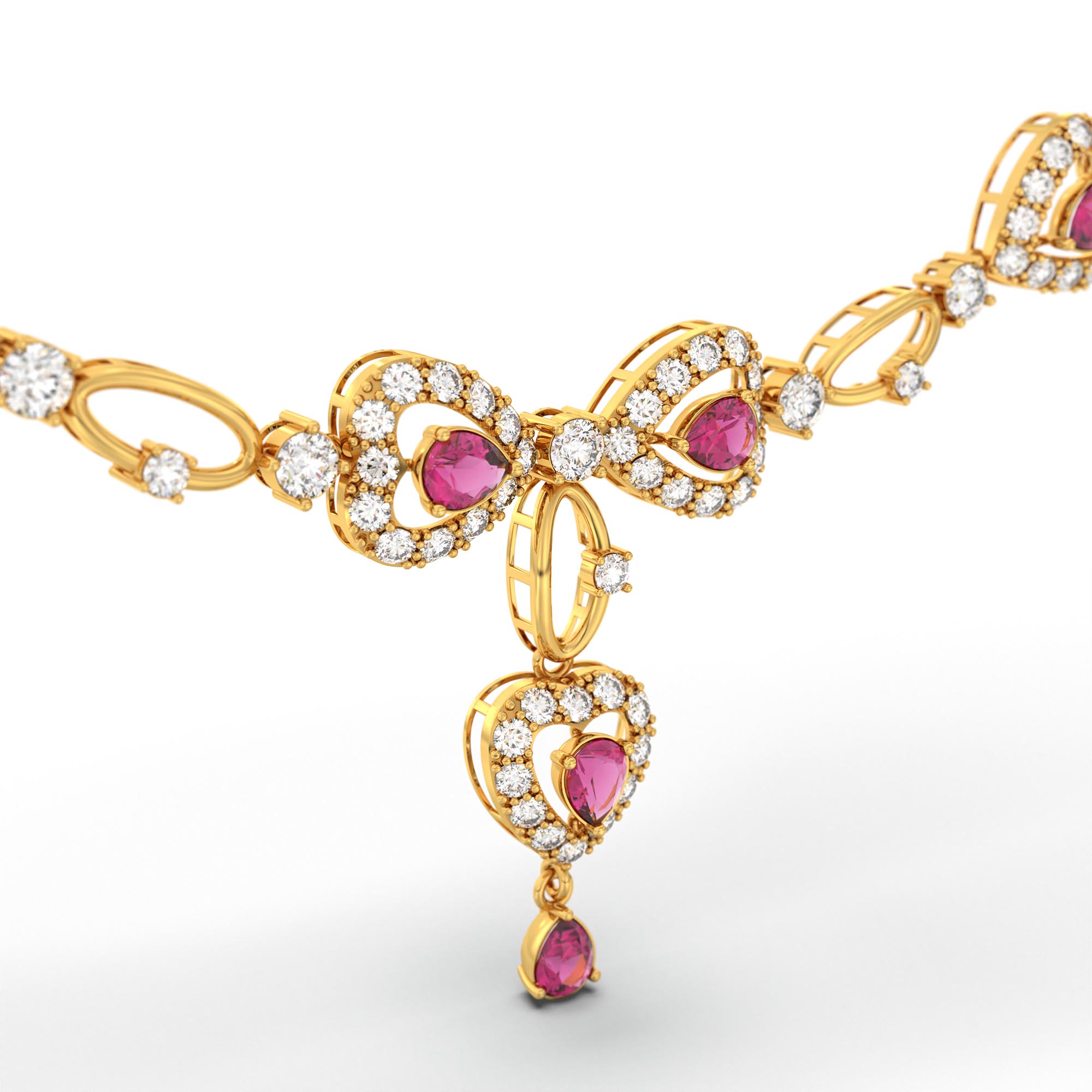 Lab-Grown Diamond and Ruby Necklace and Earring Set in 22K Yellow Gold – 6.3 Ct Diamonds thumbnail