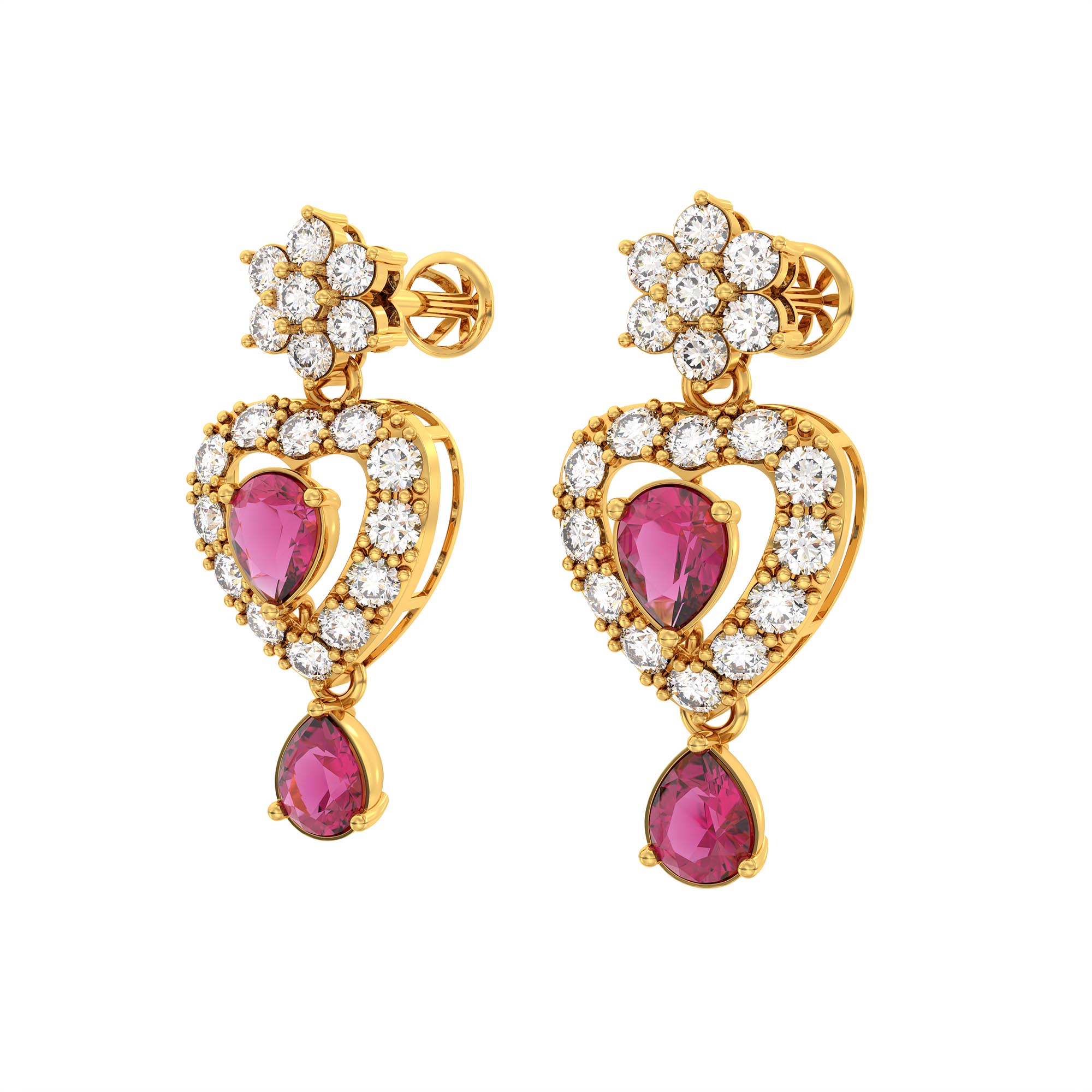 Lab-Grown Diamond and Ruby Necklace and Earring Set in 22K Yellow Gold – 6.3 Ct Diamonds thumbnail