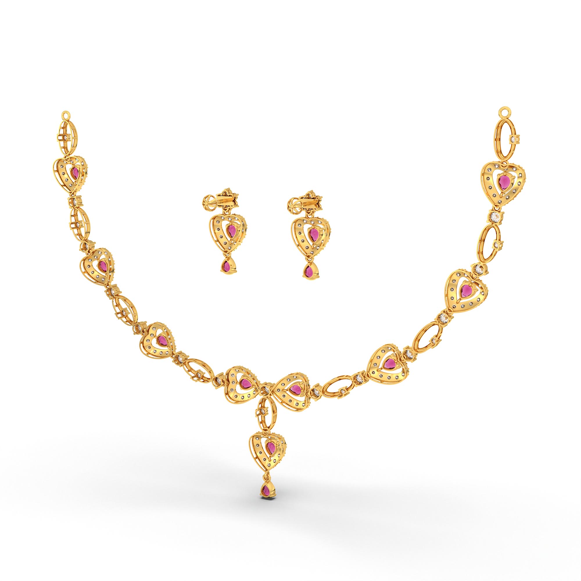Lab-Grown Diamond and Ruby Necklace and Earring Set in 22K Yellow Gold – 6.3 Ct Diamonds thumbnail