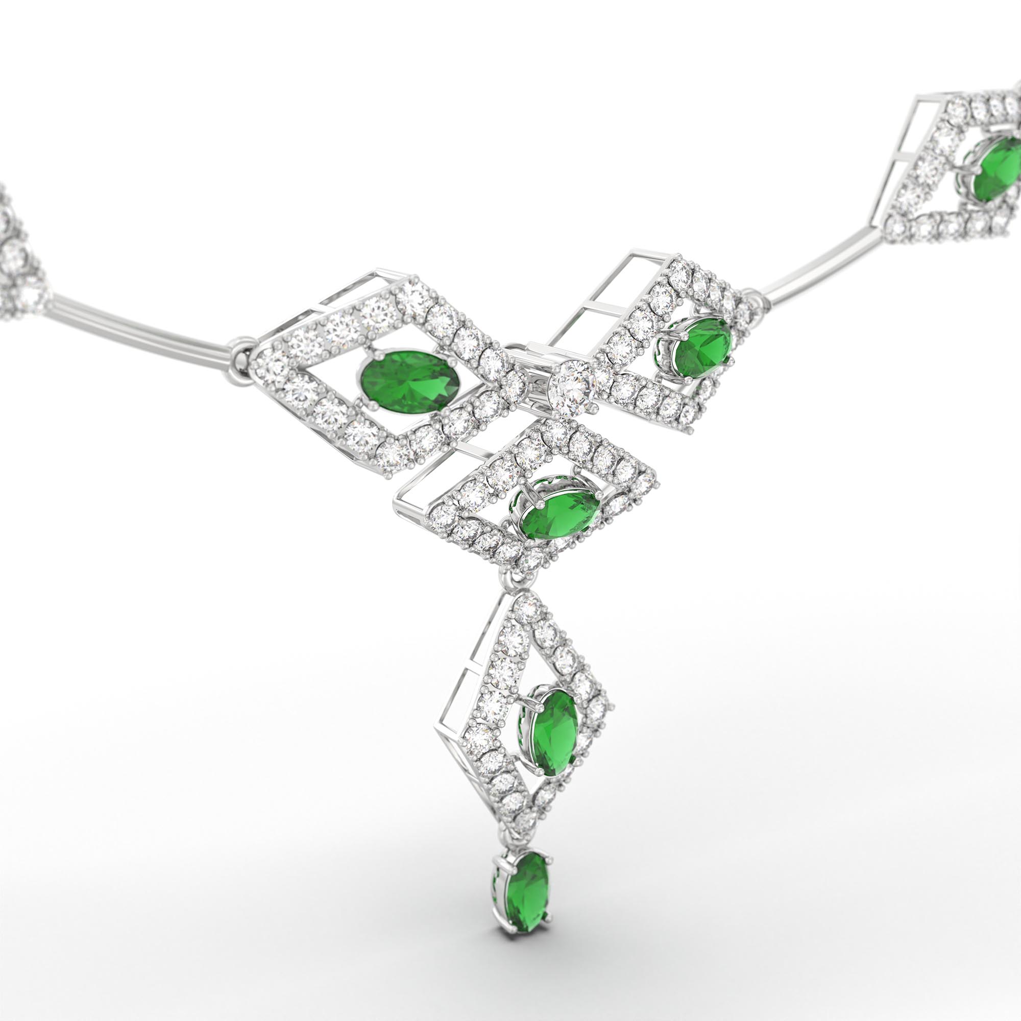 Lab-Grown Diamond and Emerald Necklace and Earring Set in 18K White Gold – 6.98 Ct Diamonds thumbnail