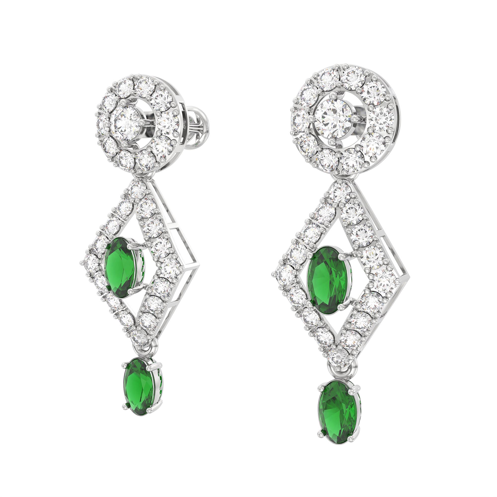 Lab-Grown Diamond and Emerald Necklace and Earring Set in 18K White Gold – 6.98 Ct Diamonds thumbnail