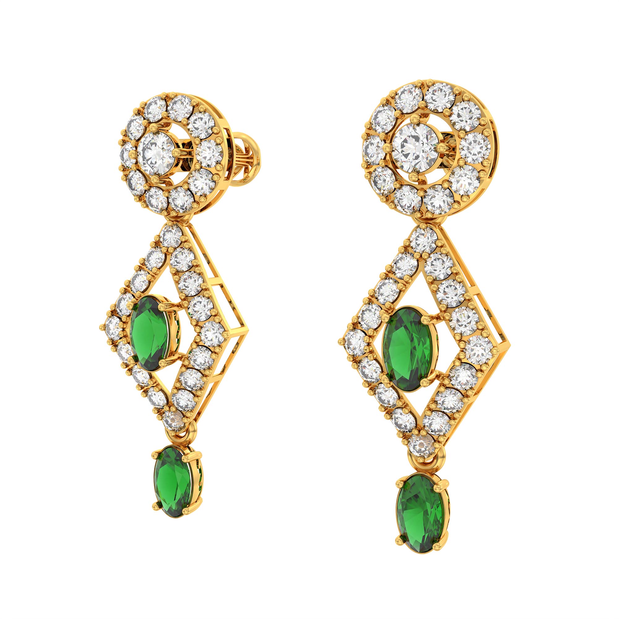 Lab-Grown Diamond and Emerald Necklace and Earring Set in 22K Yellow Gold – 6.98 Ct Diamonds thumbnail