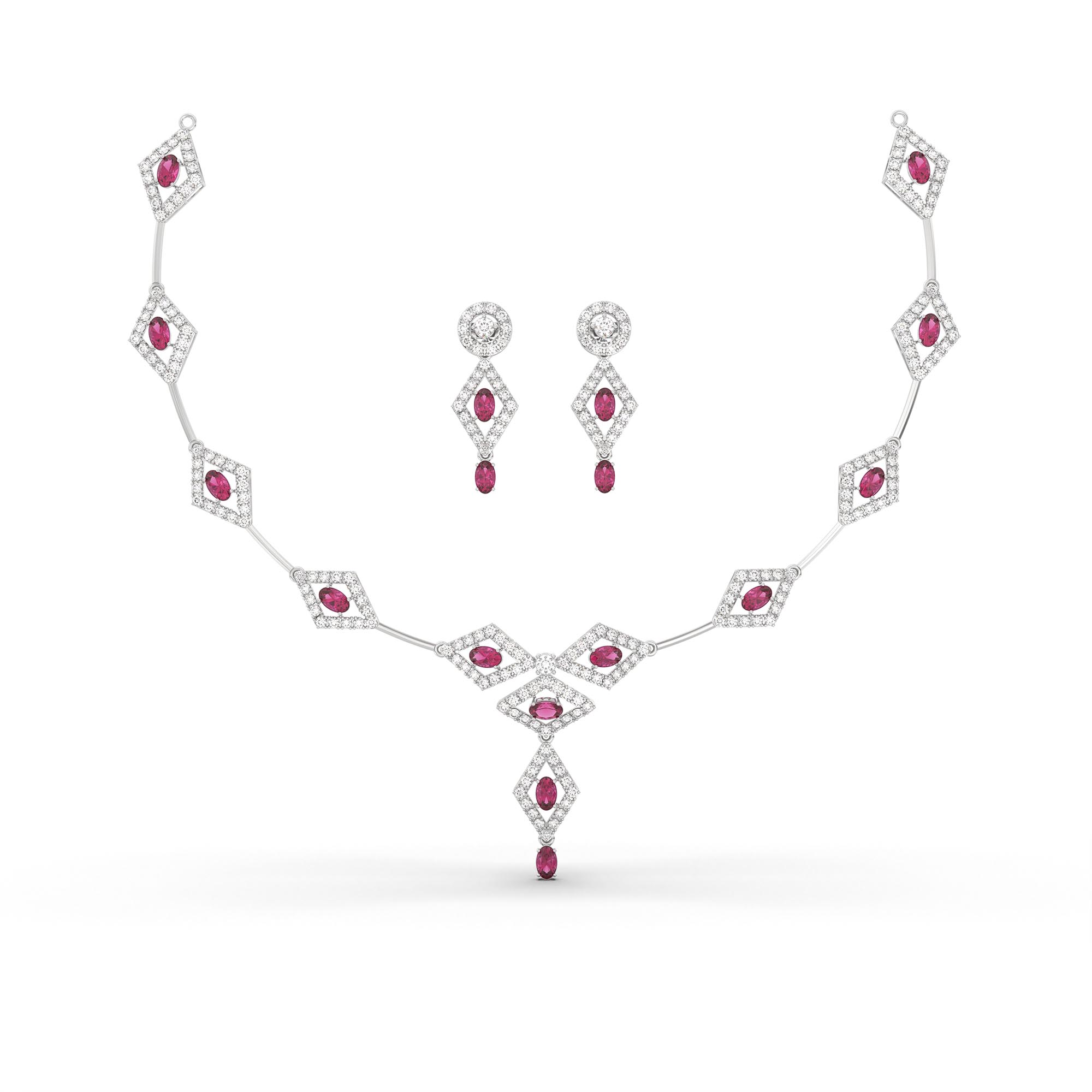 Lab-Grown Diamond and Ruby Necklace and Earring Set in 18K White Gold – 6.98 Ct Diamonds thumbnail