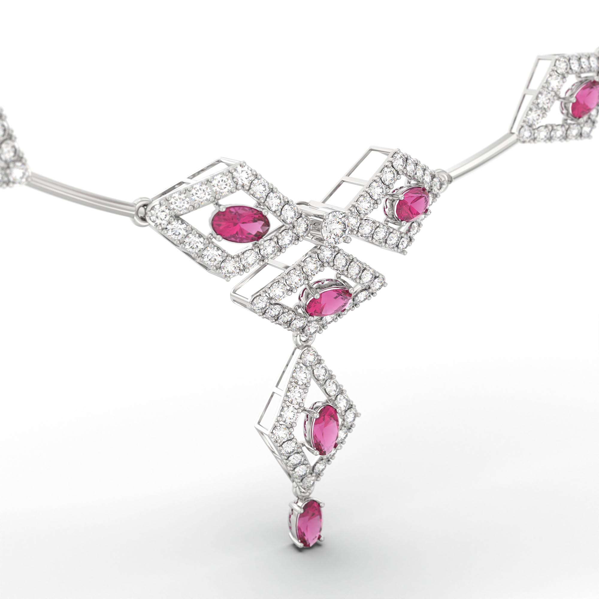 Lab-Grown Diamond and Ruby Necklace and Earring Set in 18K White Gold – 6.98 Ct Diamonds thumbnail