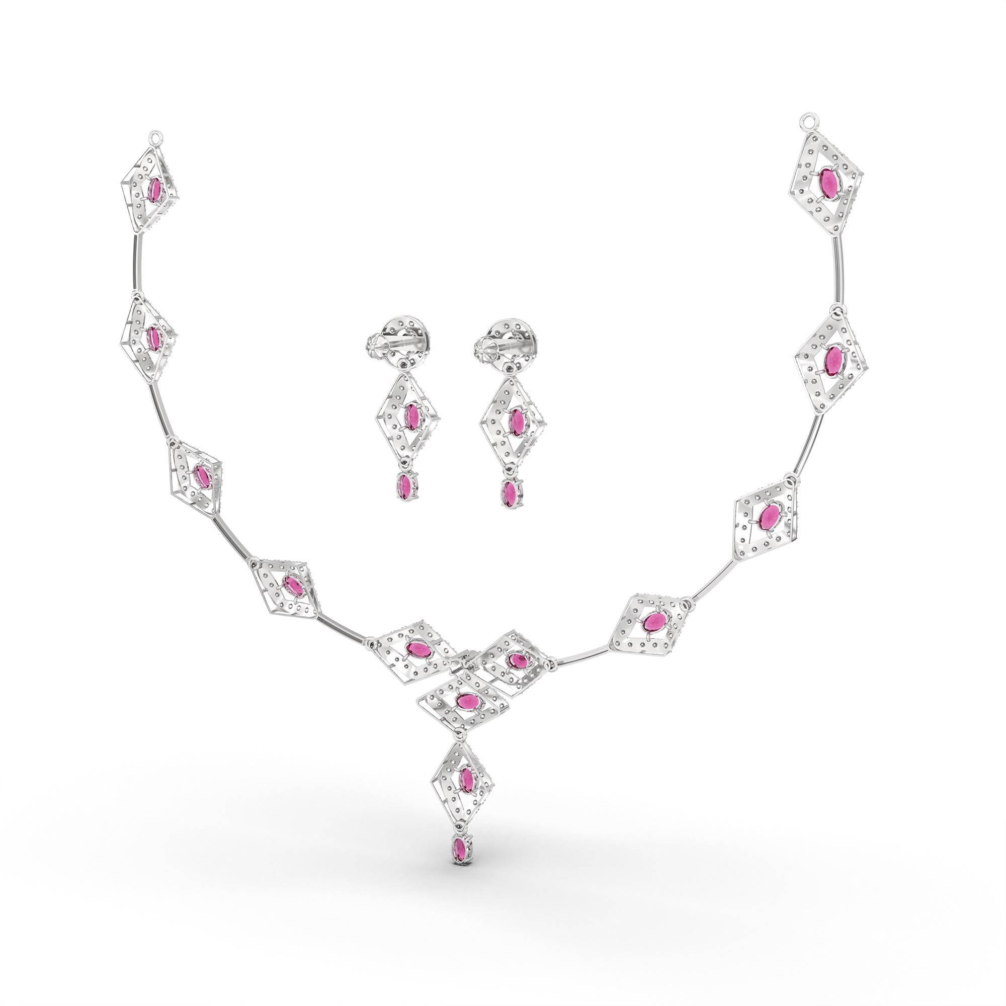 Lab-Grown Diamond and Ruby Necklace and Earring Set in 18K White Gold – 6.98 Ct Diamonds thumbnail
