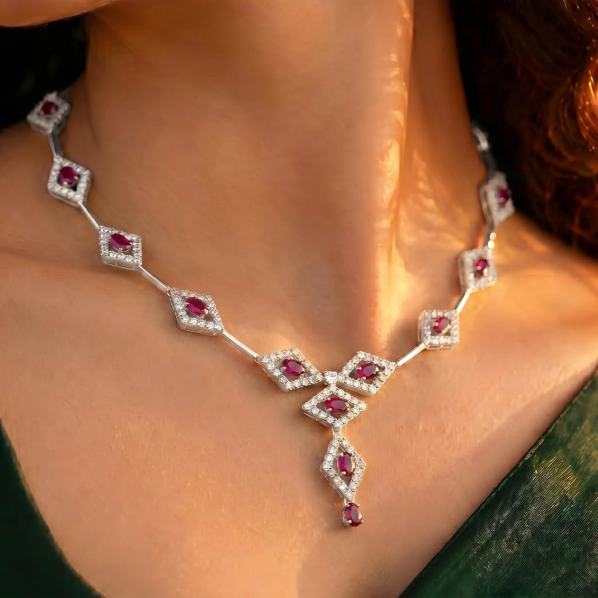 Lab-Grown Diamond and Ruby Necklace and Earring Set in 18K White Gold – 6.98 Ct Diamonds thumbnail