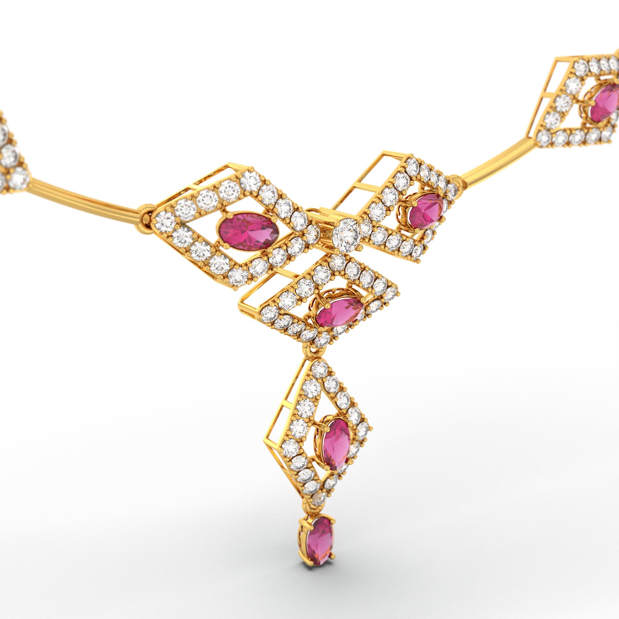 Lab-Grown Diamond and Ruby Necklace and Earring Set in 22K Yellow Gold – 6.98 Ct Diamonds thumbnail