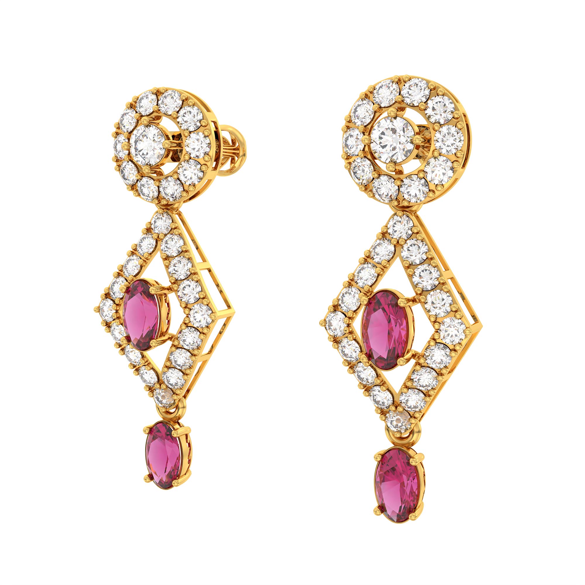 Lab-Grown Diamond and Ruby Necklace and Earring Set in 22K Yellow Gold – 6.98 Ct Diamonds thumbnail