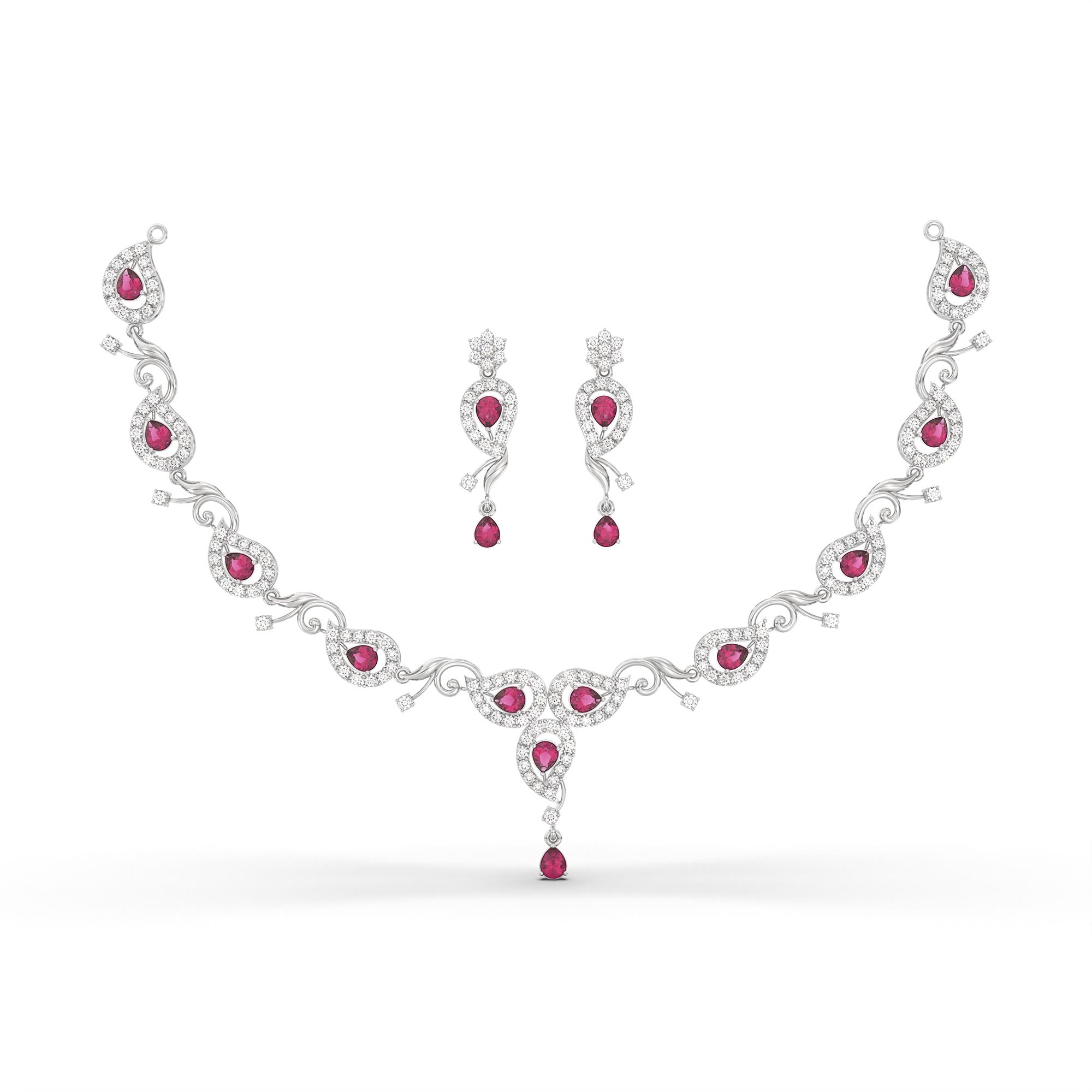Lab-Grown Diamond and Ruby Necklace and Earring Set in 18K White Gold – 5.33 Ct Diamonds thumbnail