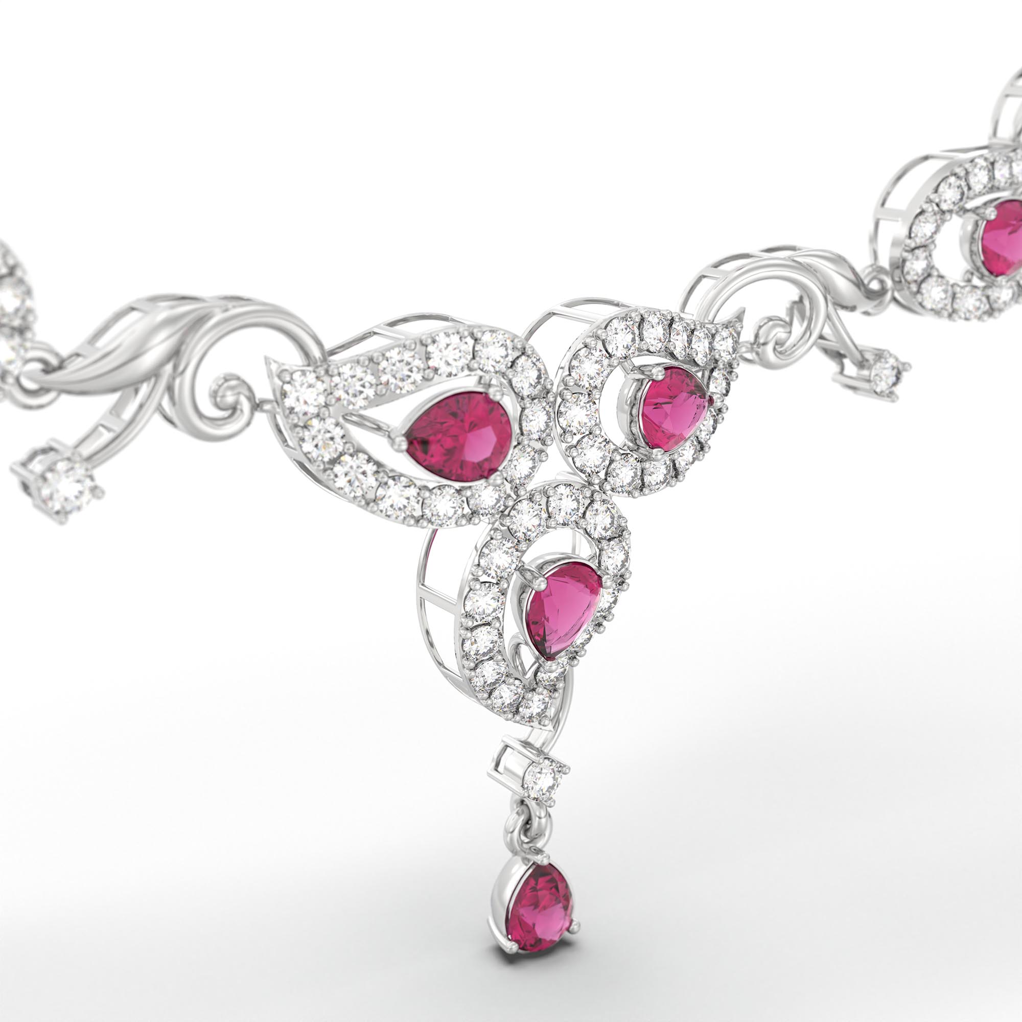 Lab-Grown Diamond and Ruby Necklace and Earring Set in 18K White Gold – 5.33 Ct Diamonds thumbnail