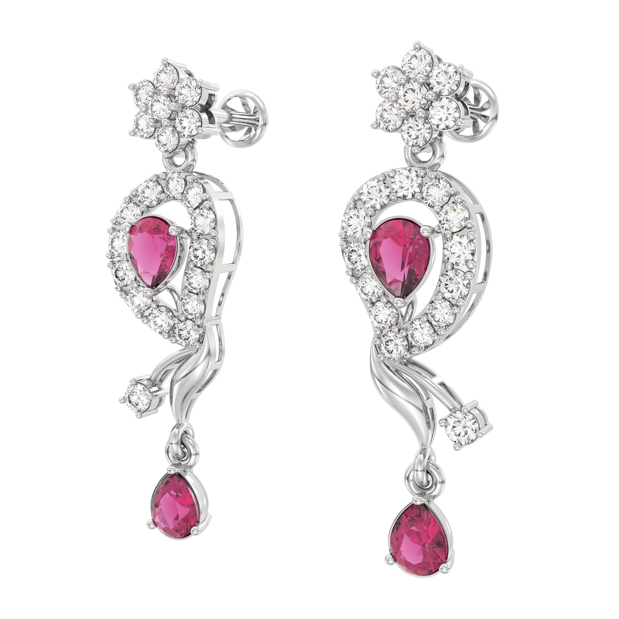 Lab-Grown Diamond and Ruby Necklace and Earring Set in 18K White Gold – 5.33 Ct Diamonds thumbnail
