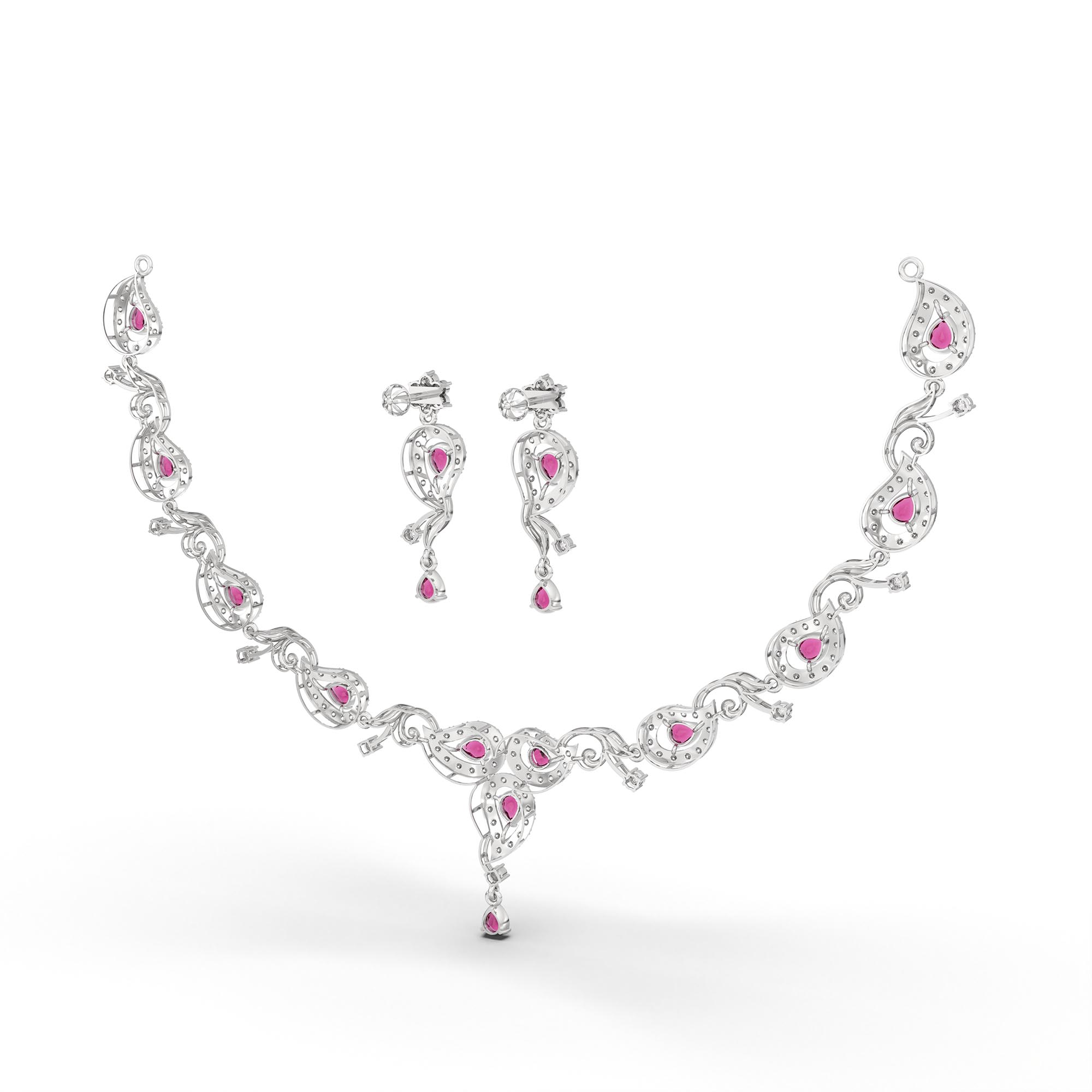 Lab-Grown Diamond and Ruby Necklace and Earring Set in 18K White Gold – 5.33 Ct Diamonds thumbnail