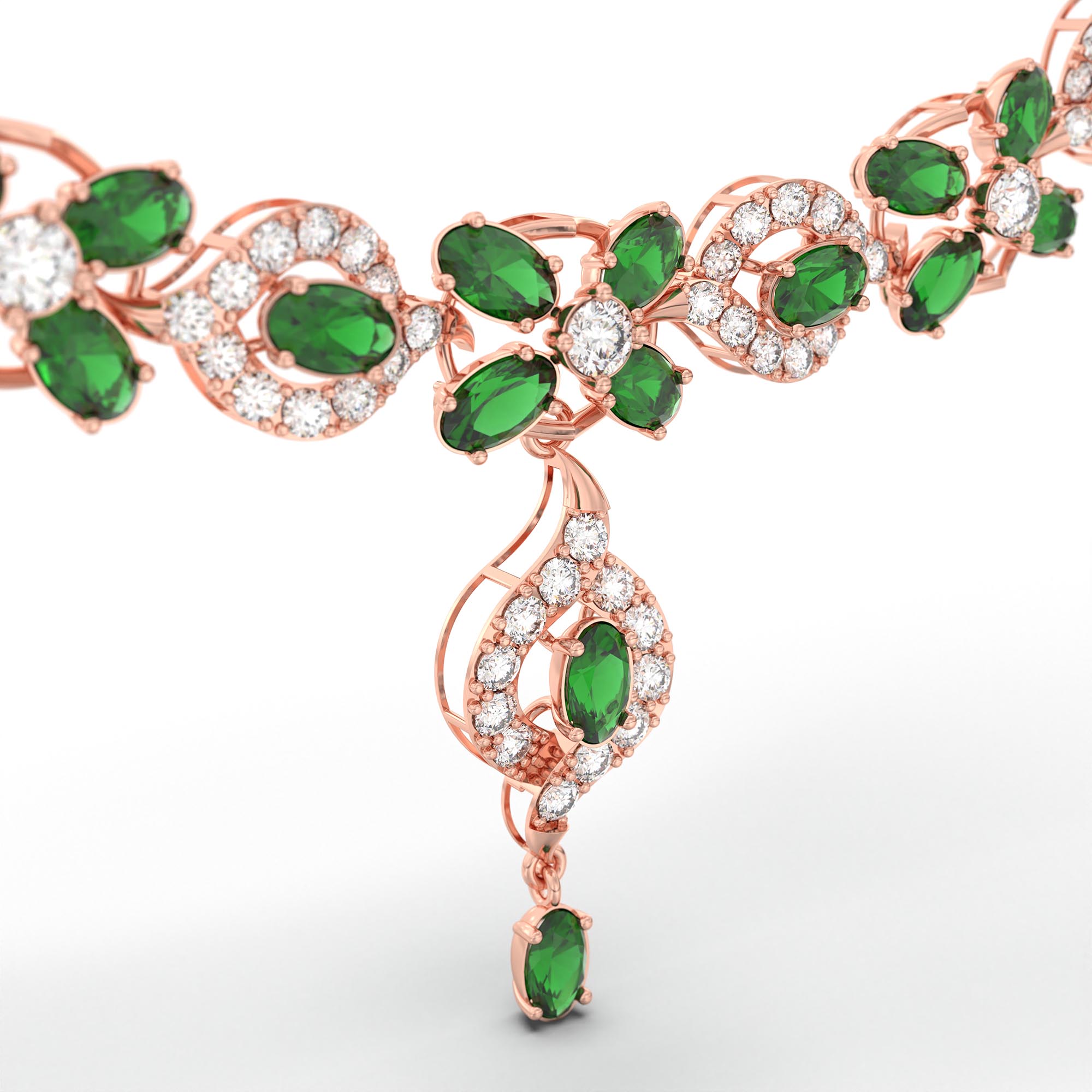 Lab-Grown Diamond and Emerald Necklace and Earring Set in 18K Rose Gold – 4.87 Ct Diamonds thumbnail