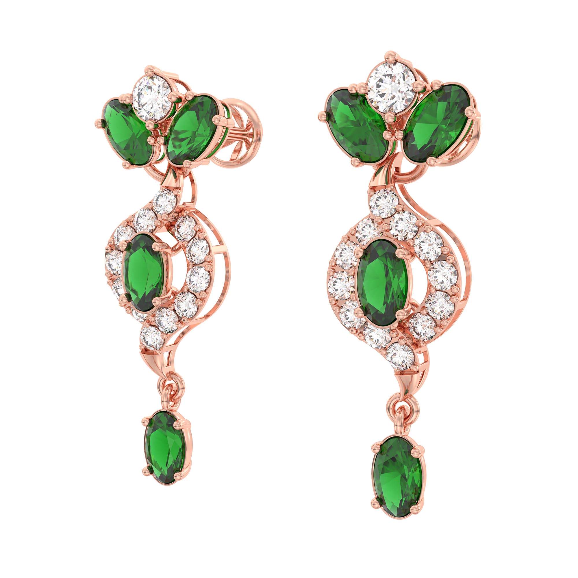 Lab-Grown Diamond and Emerald Necklace and Earring Set in 18K Rose Gold – 4.87 Ct Diamonds thumbnail