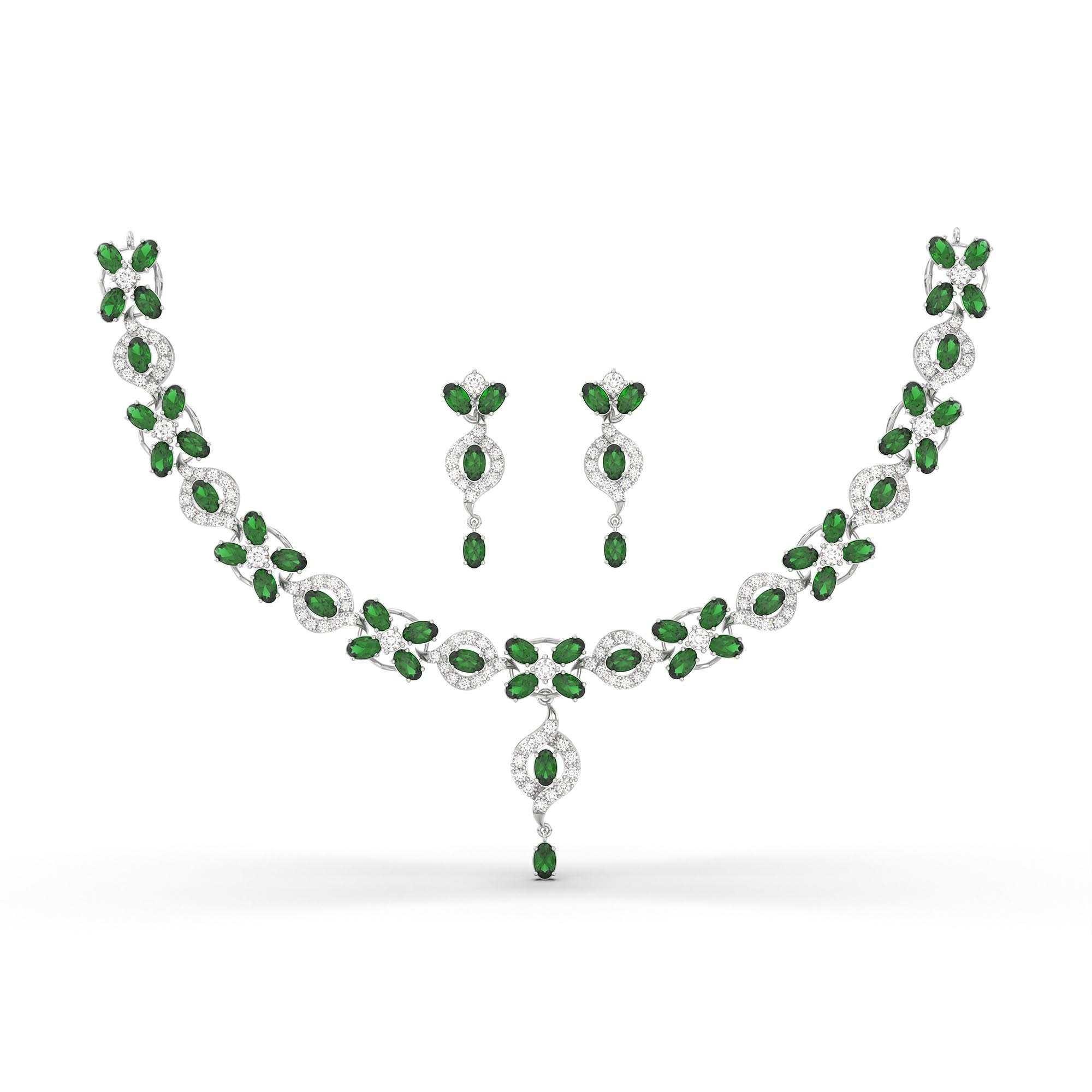 Lab-Grown Diamond and Emerald Necklace and Earring Set in 18K White Gold – 4.87 Ct Diamonds thumbnail