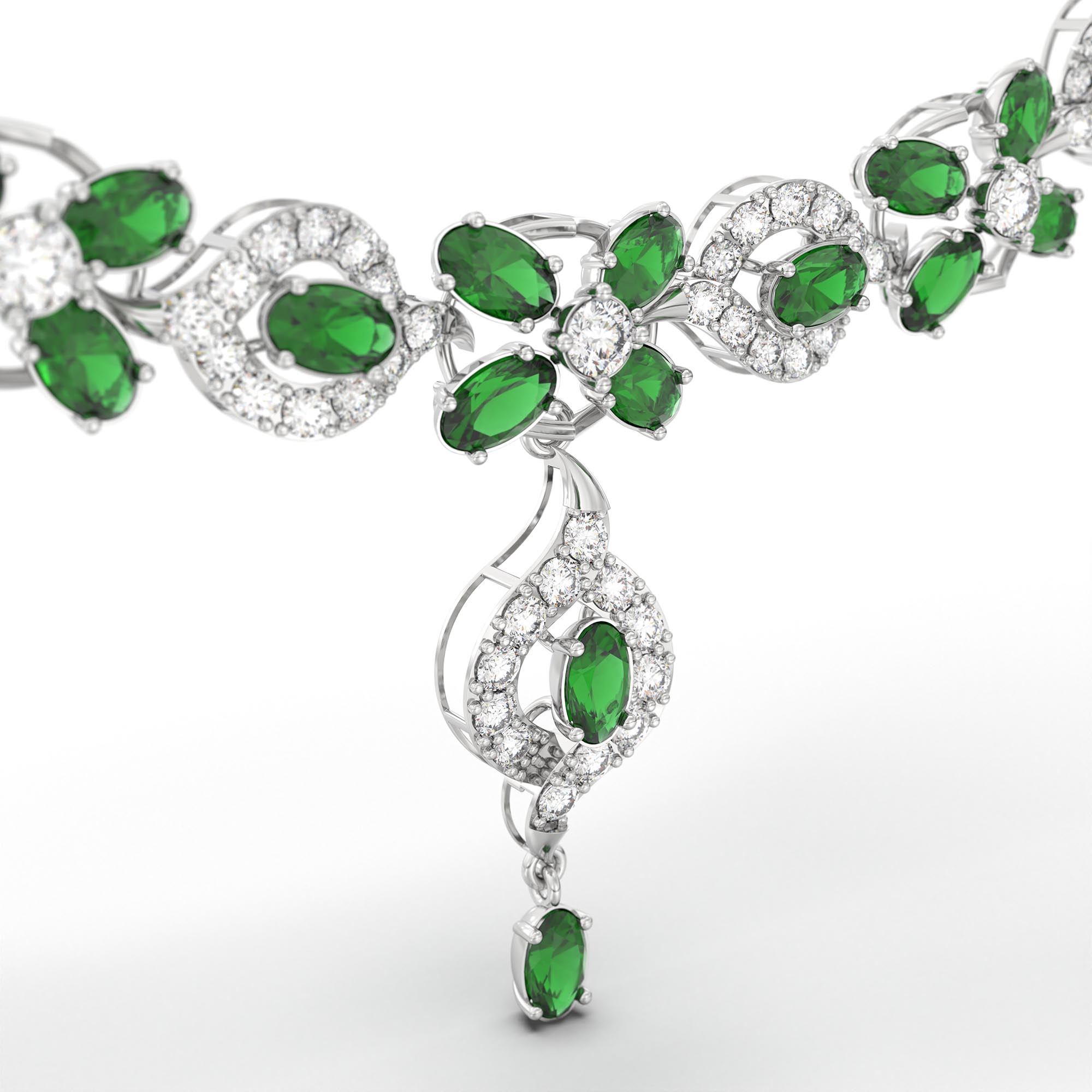 Lab-Grown Diamond and Emerald Necklace and Earring Set in 18K White Gold – 4.87 Ct Diamonds thumbnail