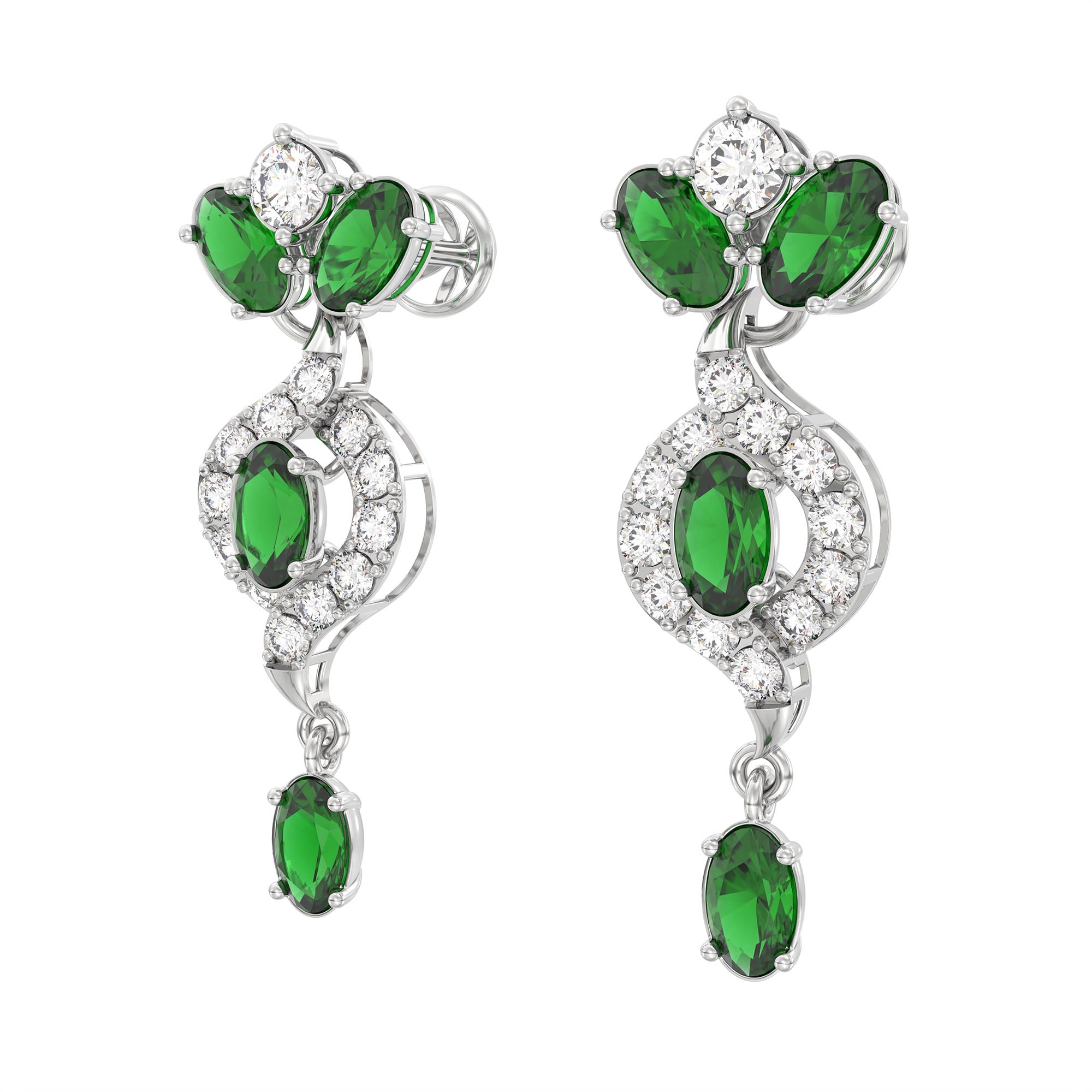 Lab-Grown Diamond and Emerald Necklace and Earring Set in 18K White Gold – 4.87 Ct Diamonds thumbnail