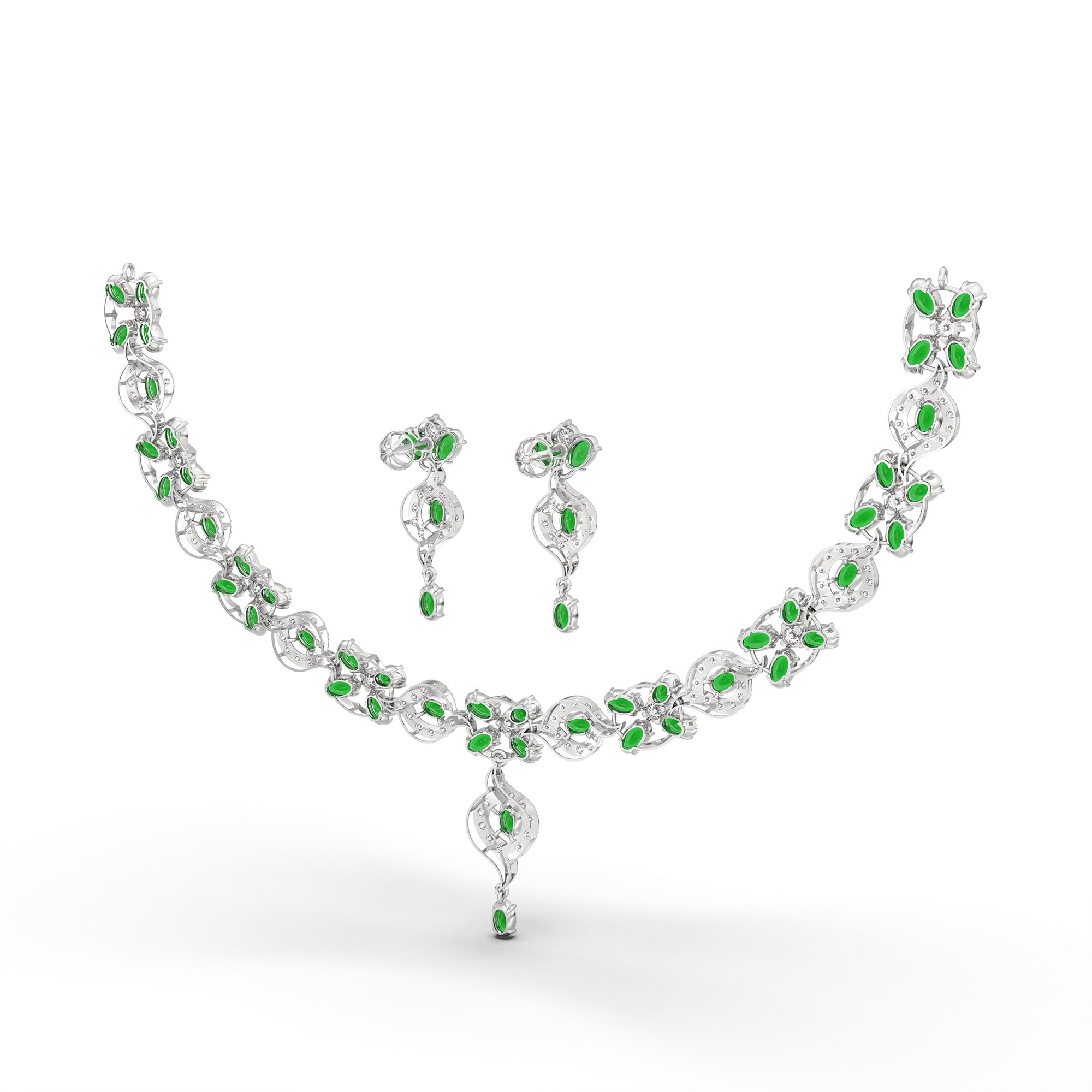Lab-Grown Diamond and Emerald Necklace and Earring Set in 18K White Gold – 4.87 Ct Diamonds thumbnail