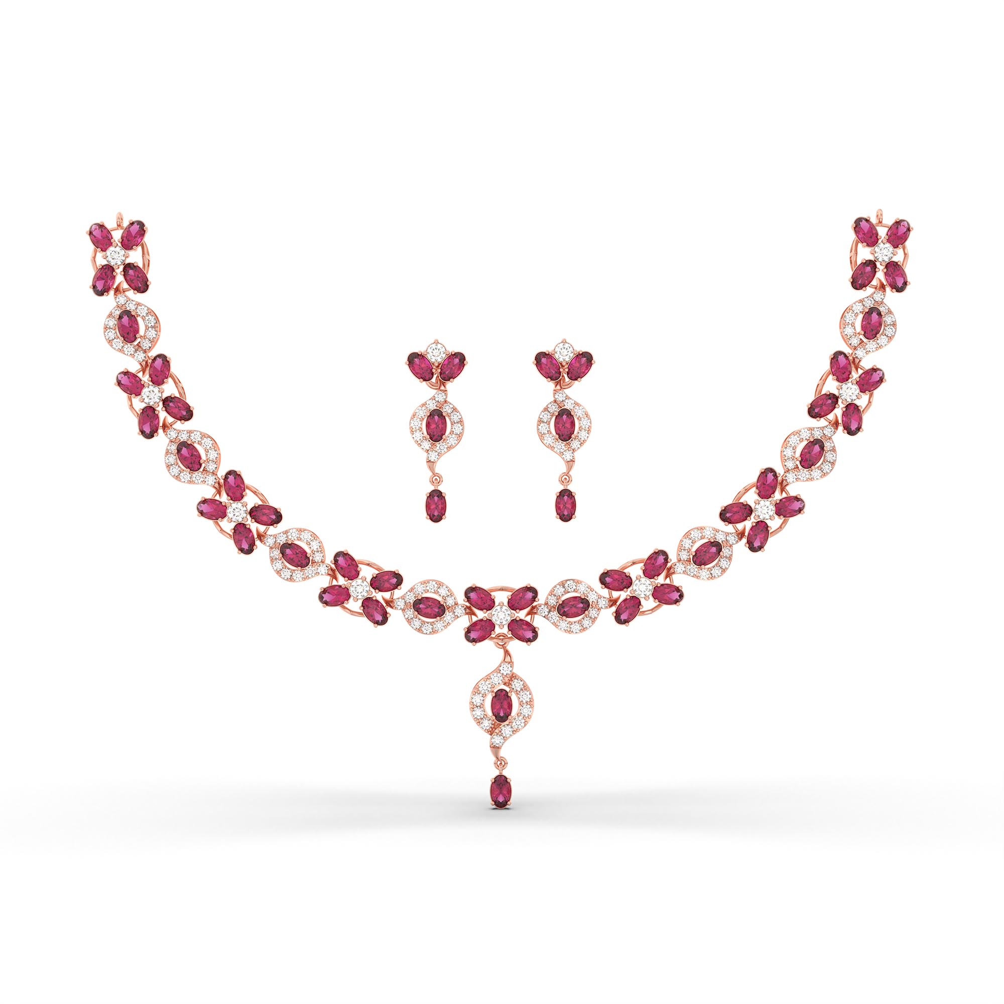 Lab-Grown Diamond and Ruby Necklace and Earring Set in 18K Rose Gold – 4.87 Ct Diamonds thumbnail