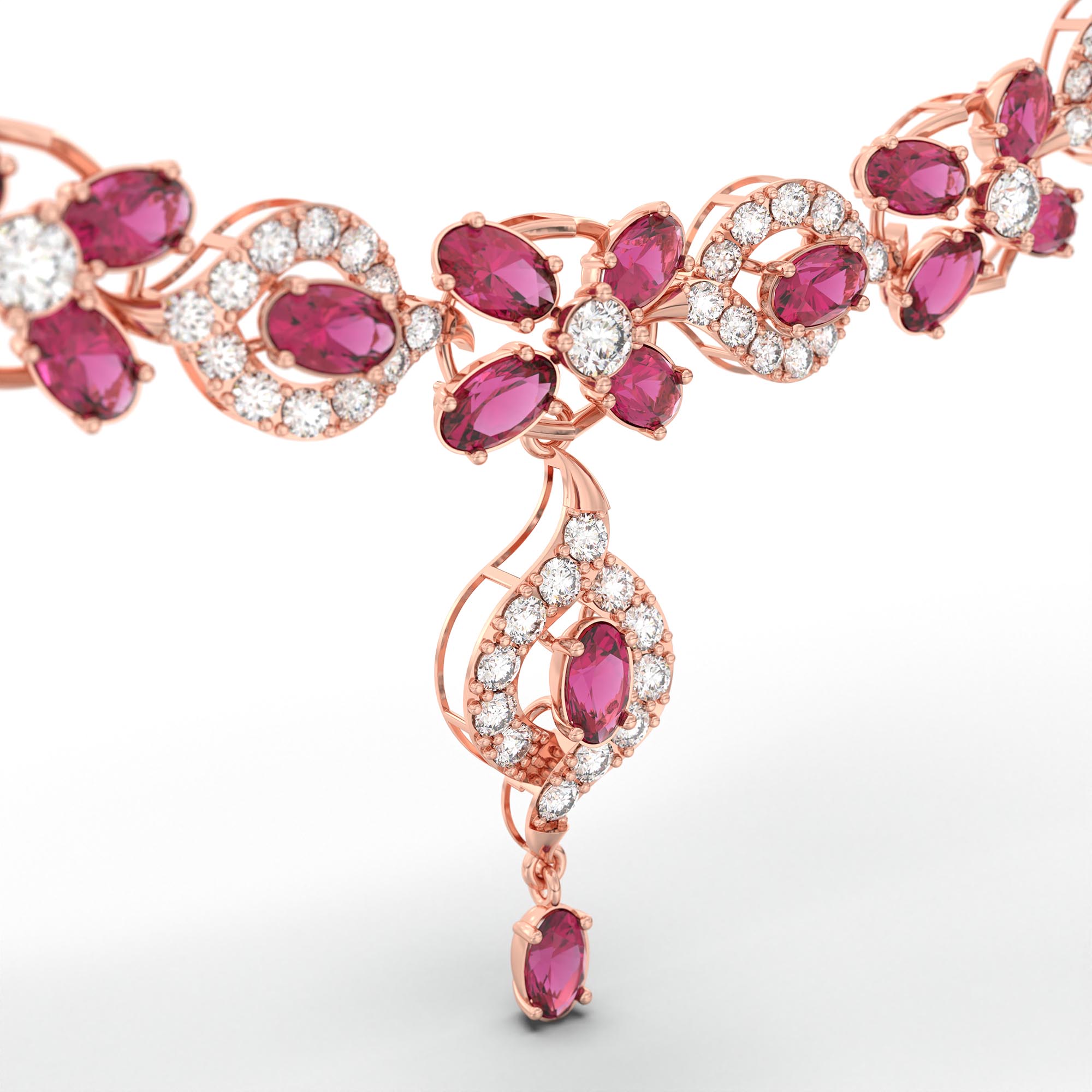 Lab-Grown Diamond and Ruby Necklace and Earring Set in 18K Rose Gold – 4.87 Ct Diamonds thumbnail