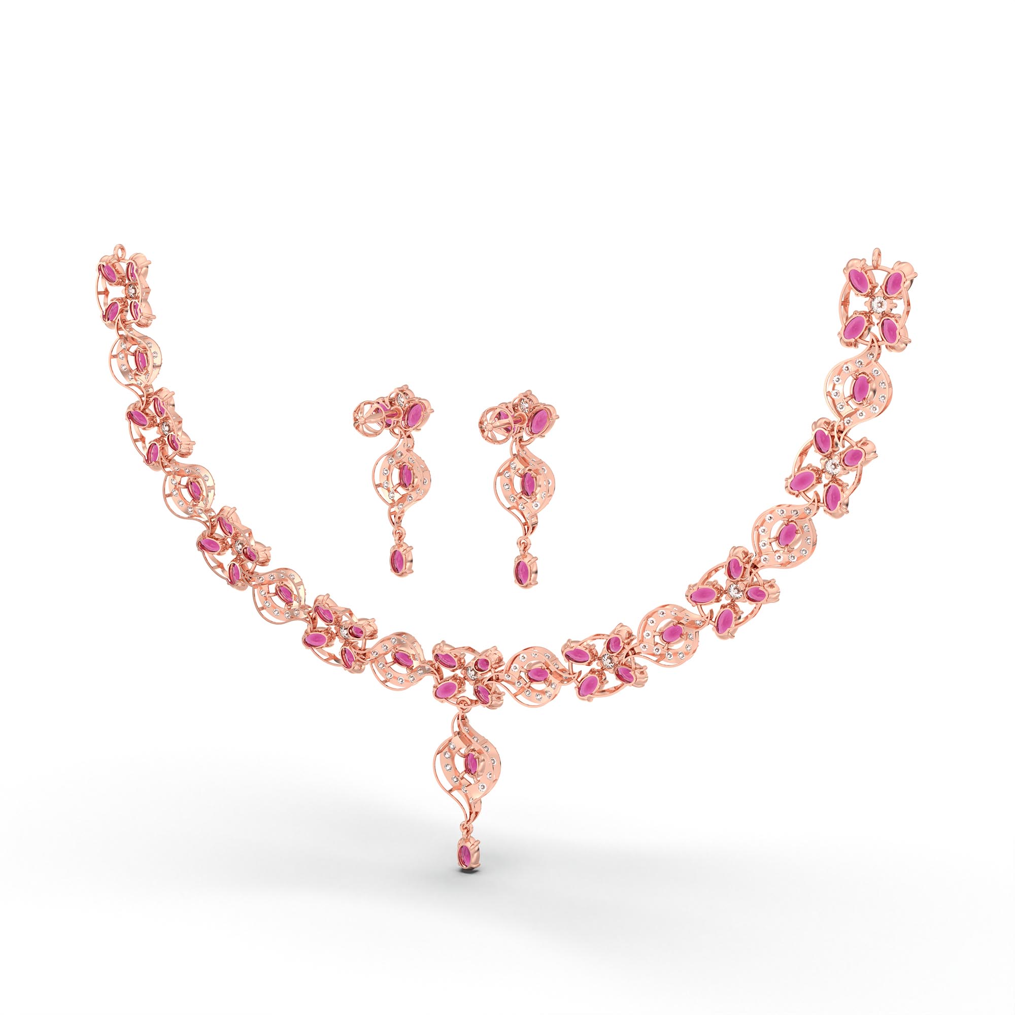 Lab-Grown Diamond and Ruby Necklace and Earring Set in 18K Rose Gold – 4.87 Ct Diamonds thumbnail