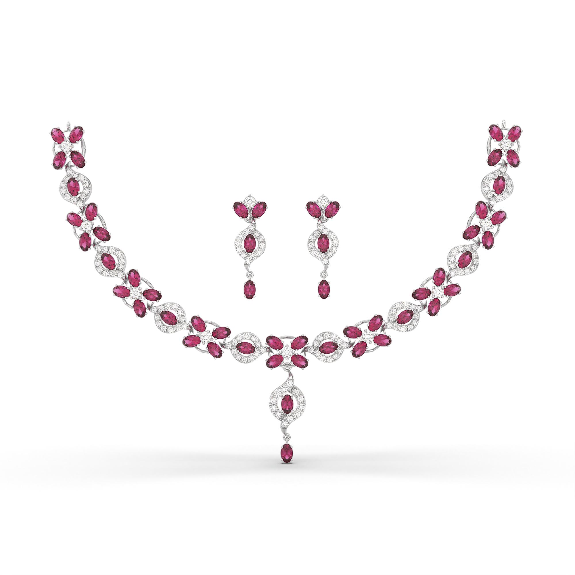 Lab-Grown Diamond and Ruby Necklace and Earring Set in 18K White Gold – 4.87 Ct Diamonds thumbnail
