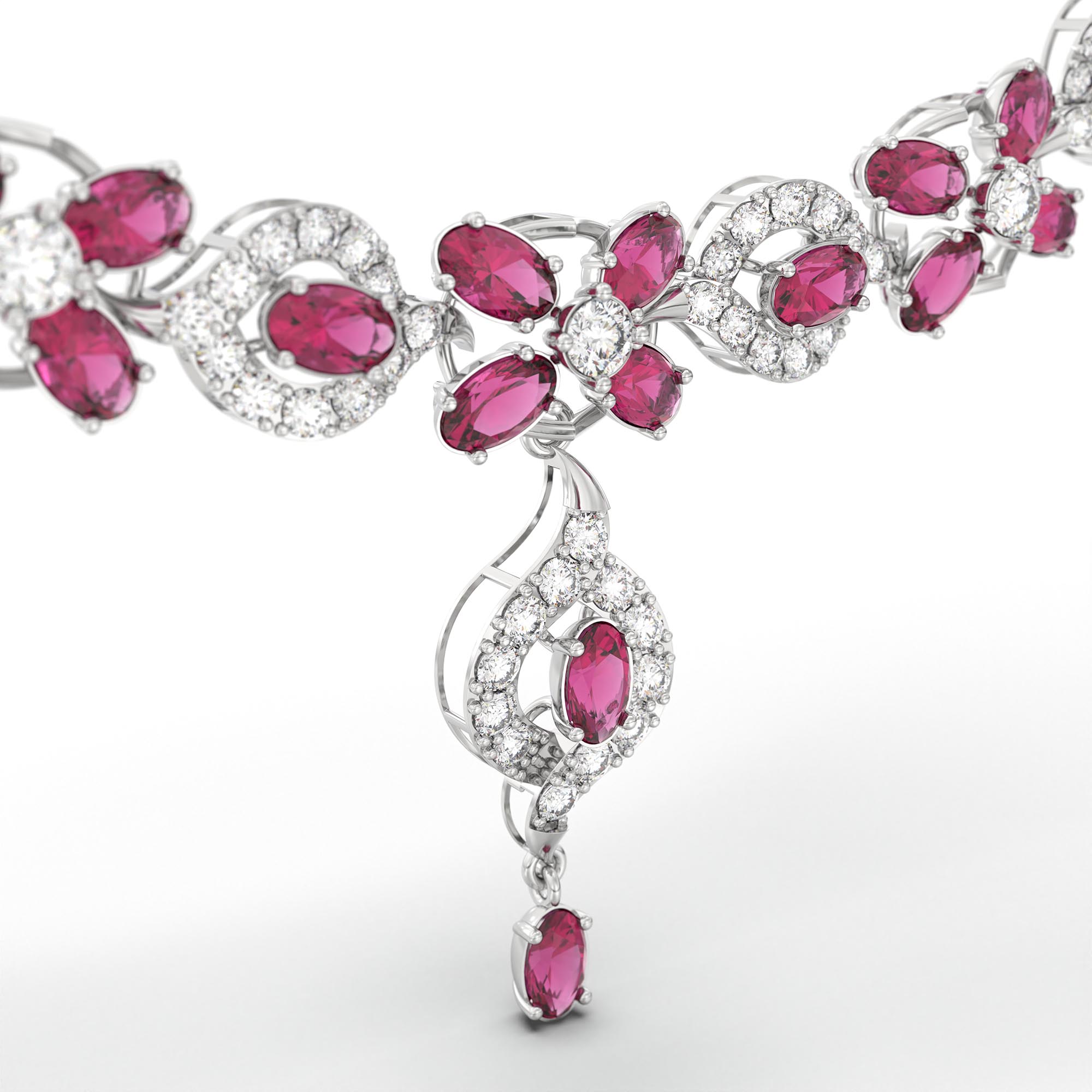 Lab-Grown Diamond and Ruby Necklace and Earring Set in 18K White Gold – 4.87 Ct Diamonds thumbnail