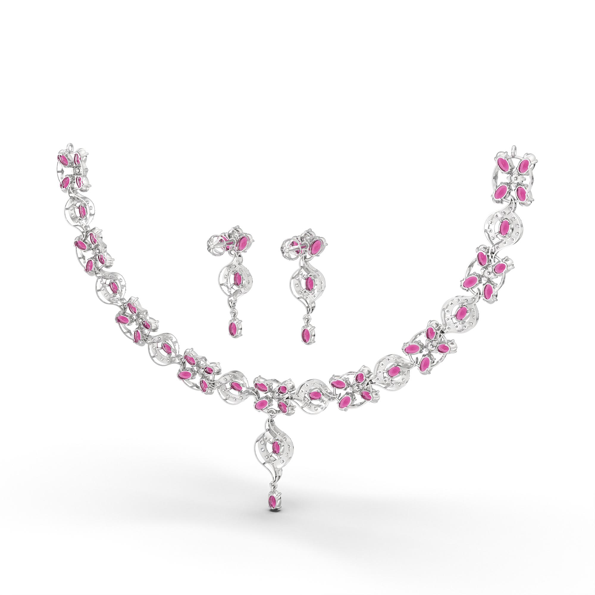 Lab-Grown Diamond and Ruby Necklace and Earring Set in 18K White Gold – 4.87 Ct Diamonds thumbnail