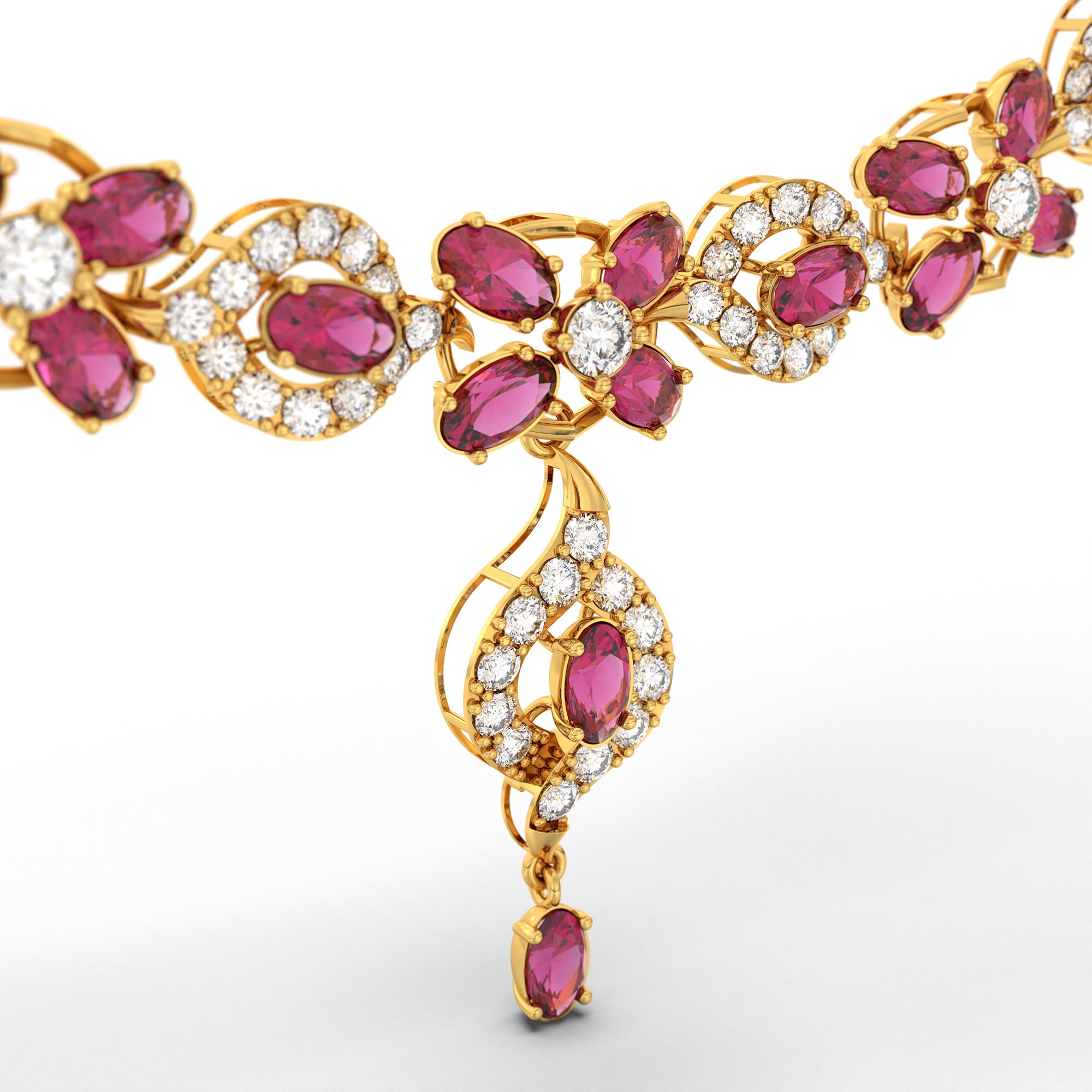 Lab-Grown Diamond and Ruby Necklace and Earring Set in 22K Yellow Gold – 4.87 Ct Diamonds thumbnail