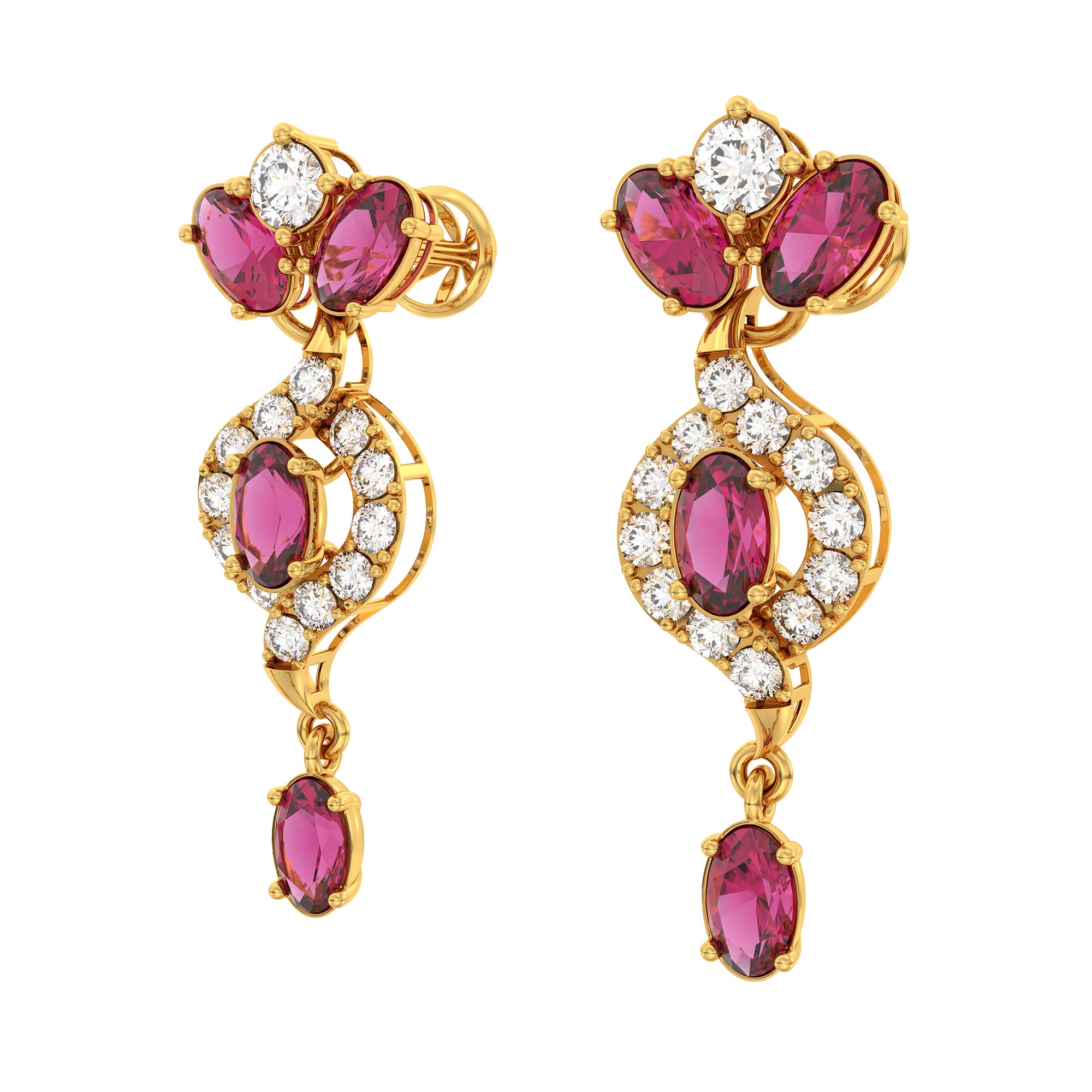 Lab-Grown Diamond and Ruby Necklace and Earring Set in 22K Yellow Gold – 4.87 Ct Diamonds thumbnail
