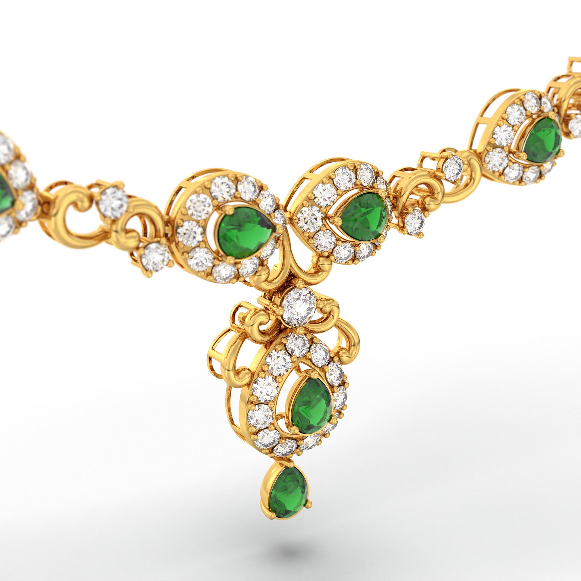 Lab-Grown Diamond and Emerald Necklace and Earring Set in 22K Yellow Gold – 4.97 Ct Diamonds thumbnail