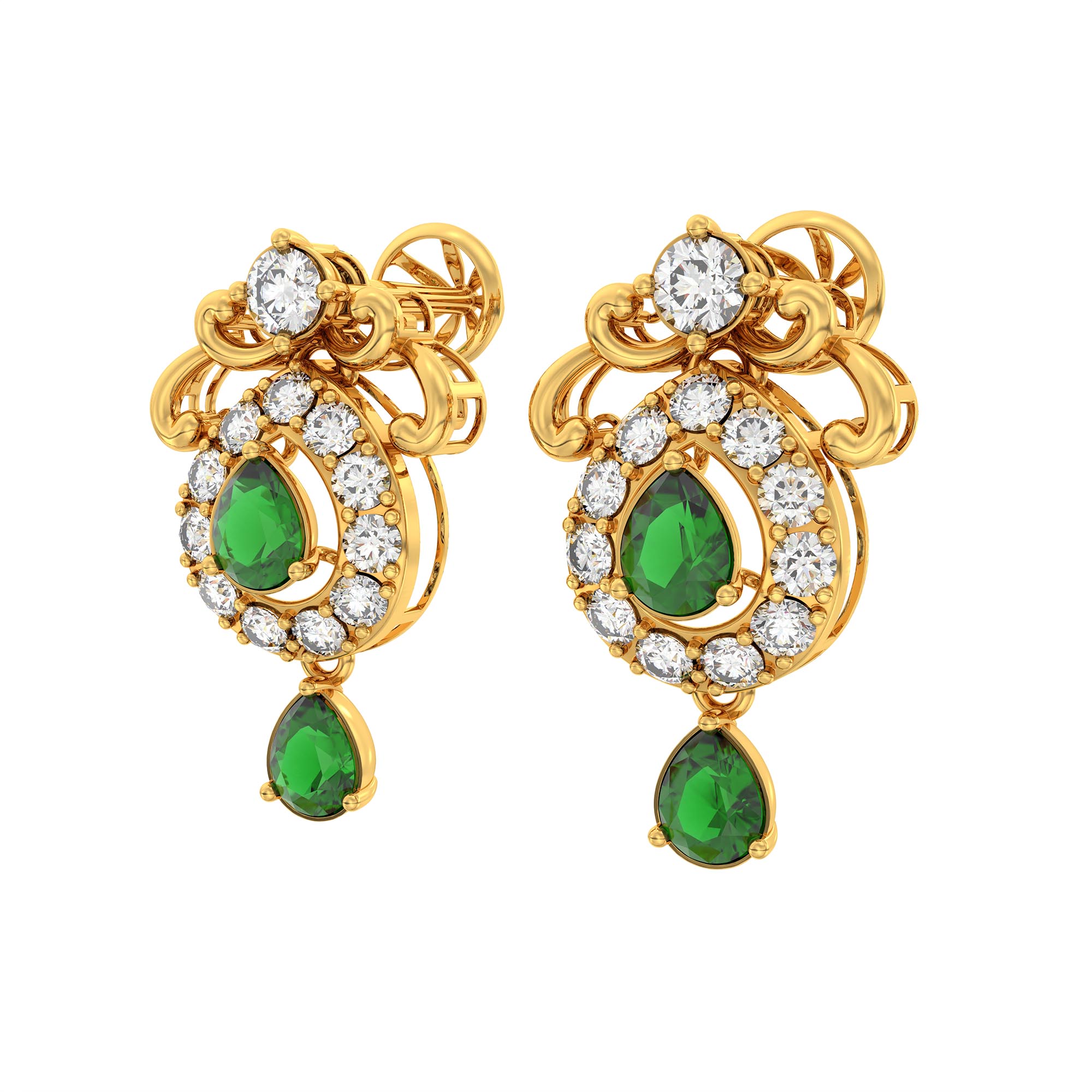 Lab-Grown Diamond and Emerald Necklace and Earring Set in 22K Yellow Gold – 4.97 Ct Diamonds thumbnail