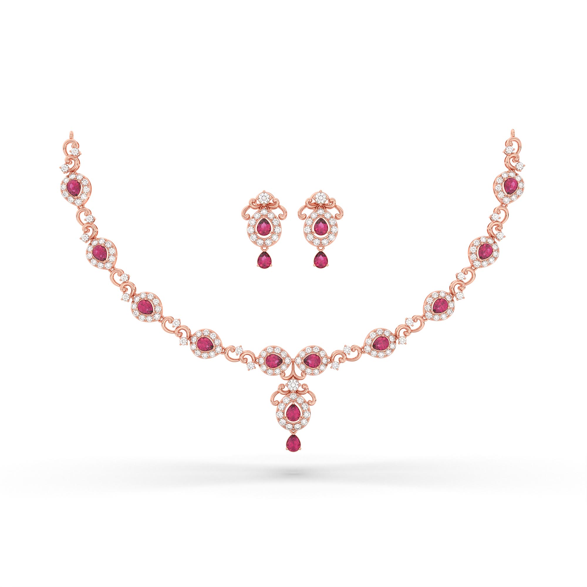 Lab-Grown Diamond and Ruby Necklace and Earring Set in 18K Rose Gold – 4.97 Ct Diamonds thumbnail