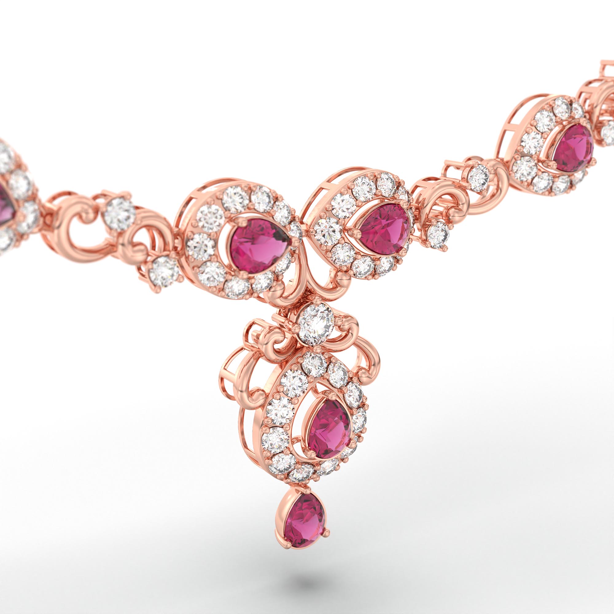 Lab-Grown Diamond and Ruby Necklace and Earring Set in 18K Rose Gold – 4.97 Ct Diamonds thumbnail