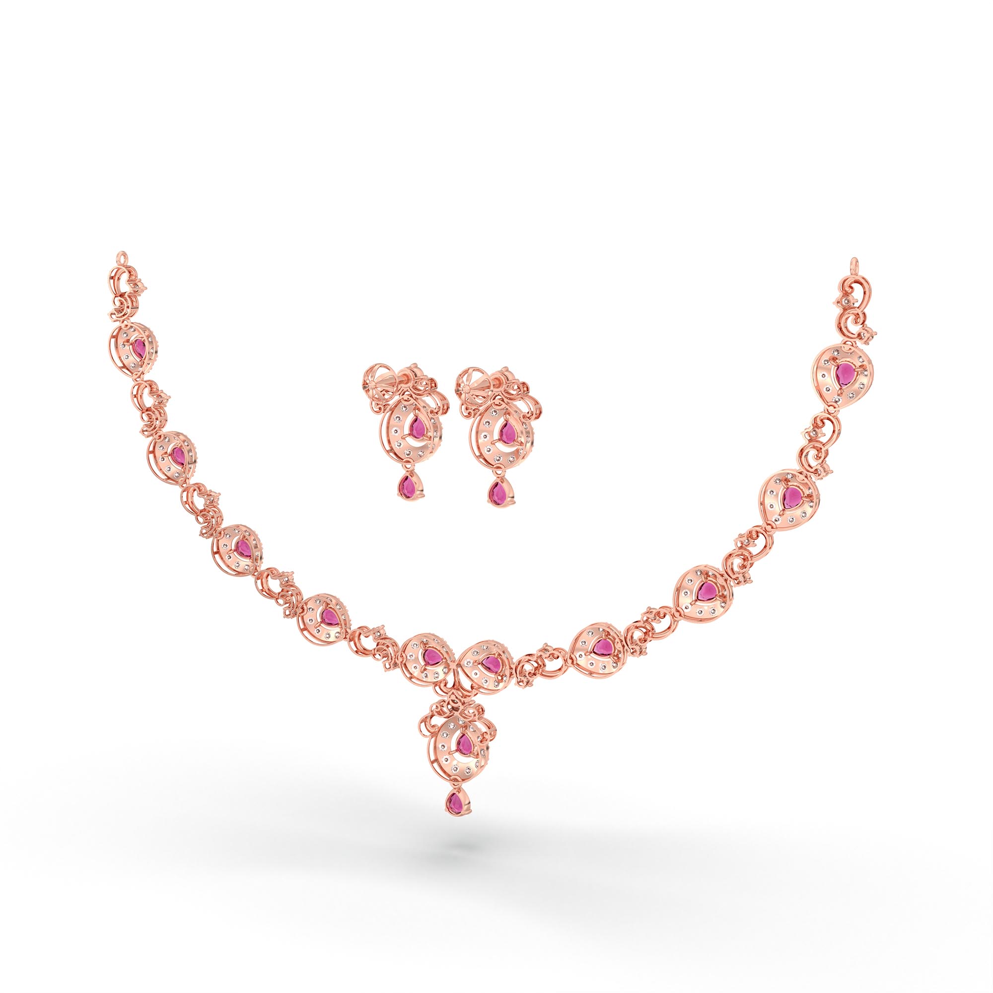 Lab-Grown Diamond and Ruby Necklace and Earring Set in 18K Rose Gold – 4.97 Ct Diamonds thumbnail