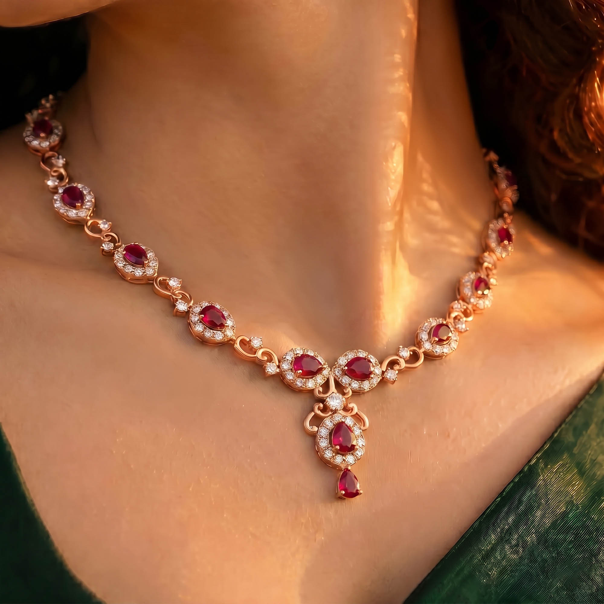 Lab-Grown Diamond and Ruby Necklace and Earring Set in 18K Rose Gold – 4.97 Ct Diamonds thumbnail