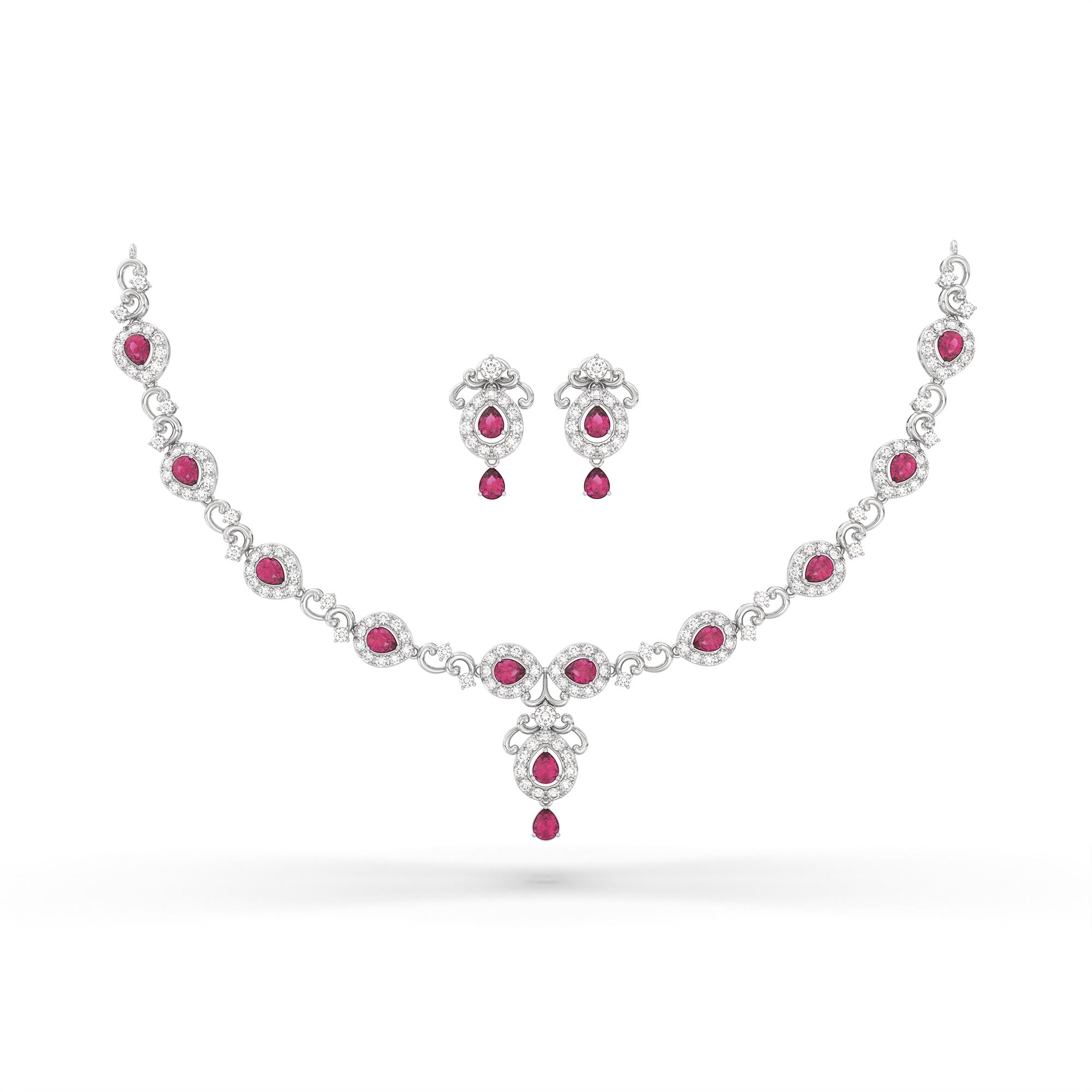 Lab-Grown Diamond and Ruby Necklace and Earring Set in 18K White Gold – 4.97 Ct Diamonds thumbnail
