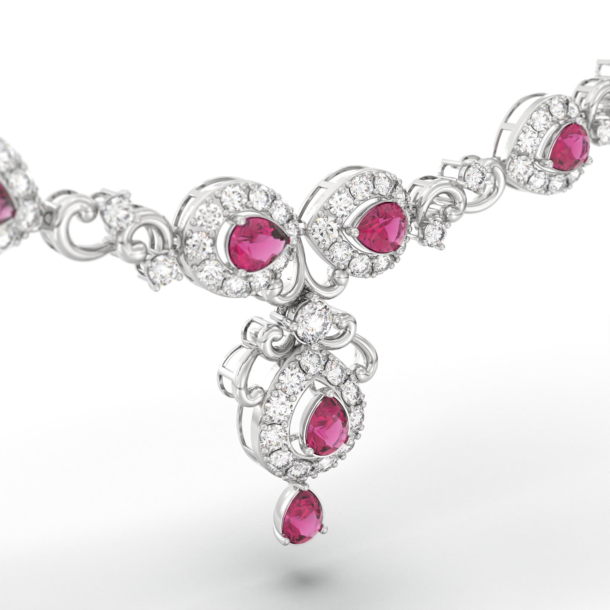 Lab-Grown Diamond and Ruby Necklace and Earring Set in 18K White Gold – 4.97 Ct Diamonds thumbnail