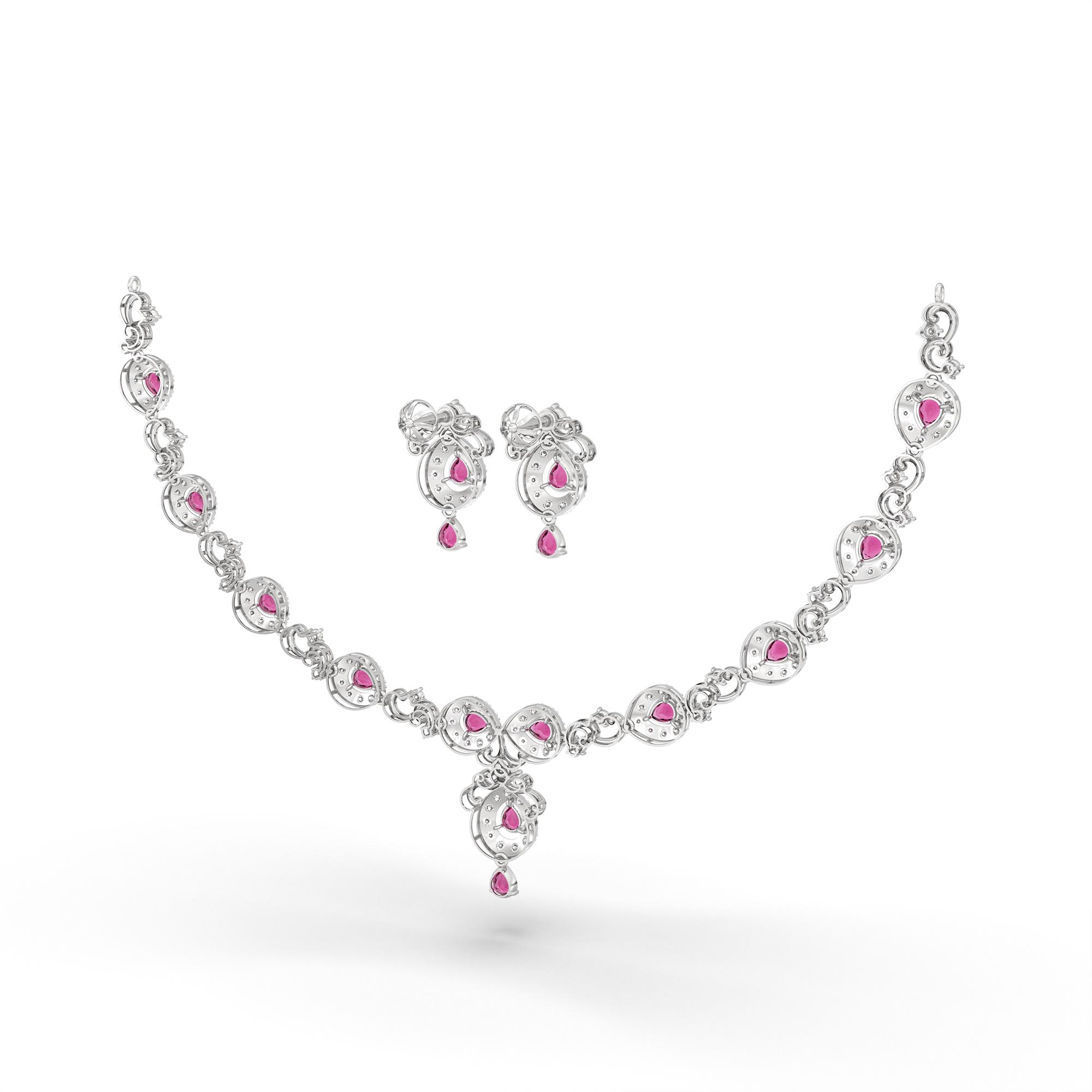 Lab-Grown Diamond and Ruby Necklace and Earring Set in 18K White Gold – 4.97 Ct Diamonds thumbnail