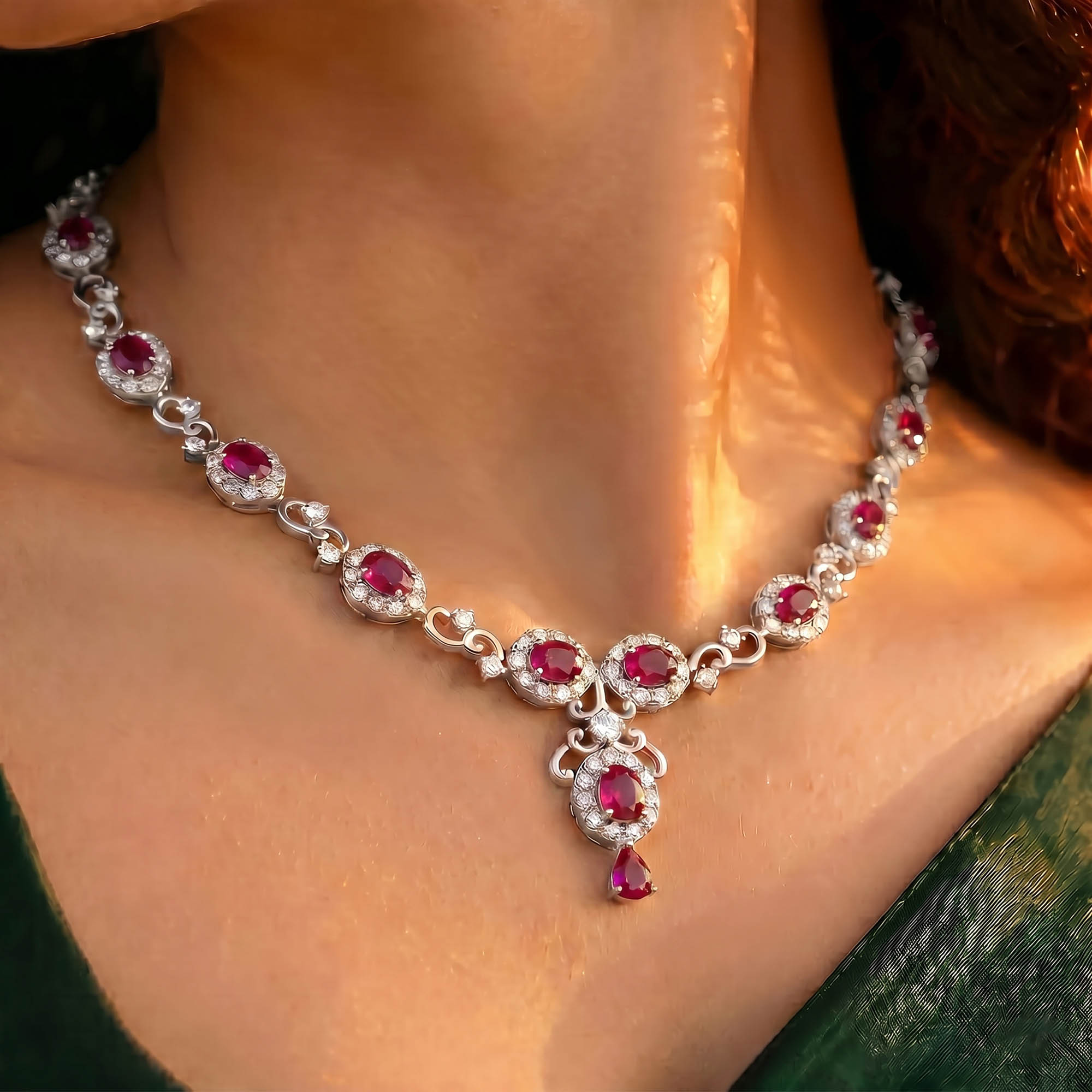 Lab-Grown Diamond and Ruby Necklace and Earring Set in 18K White Gold – 4.97 Ct Diamonds thumbnail
