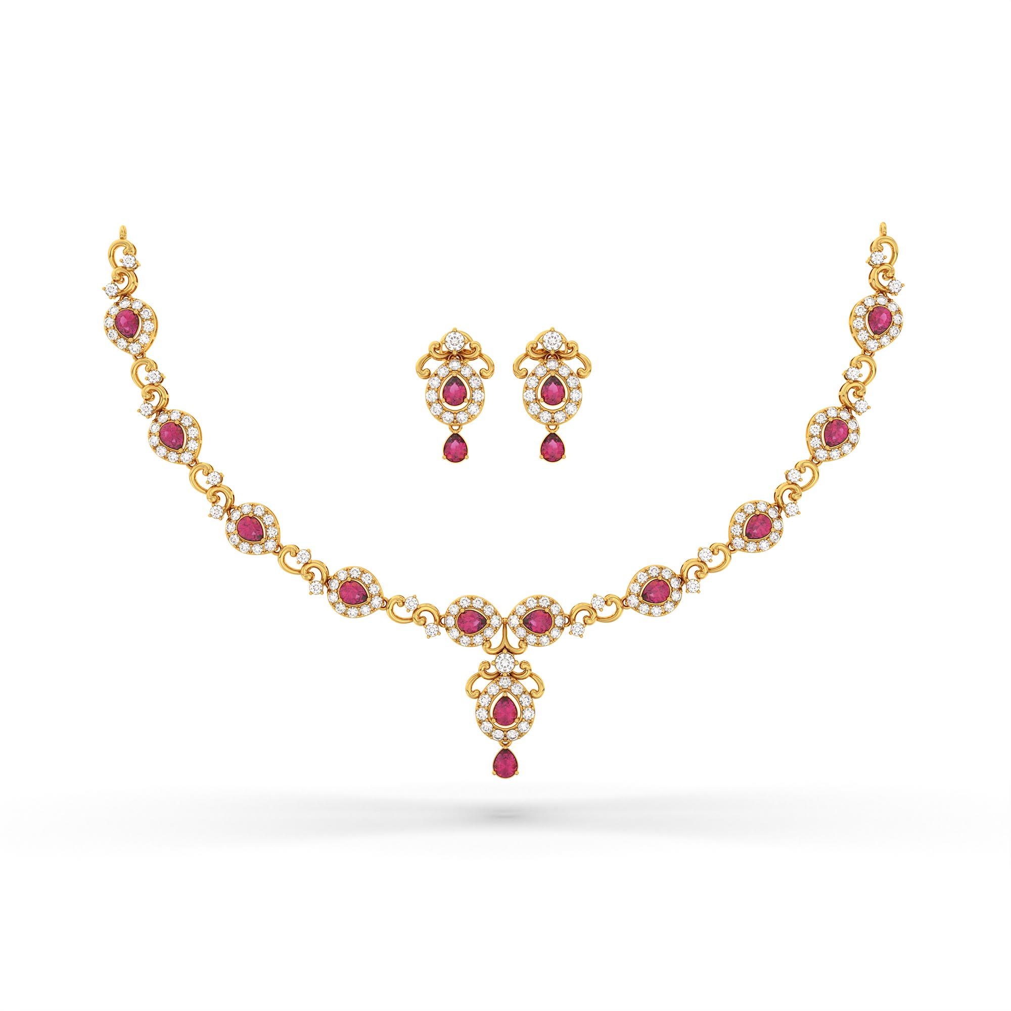 Lab-Grown Diamond and Ruby Necklace and Earring Set in 22K Yellow Gold – 4.97 Ct Diamonds thumbnail