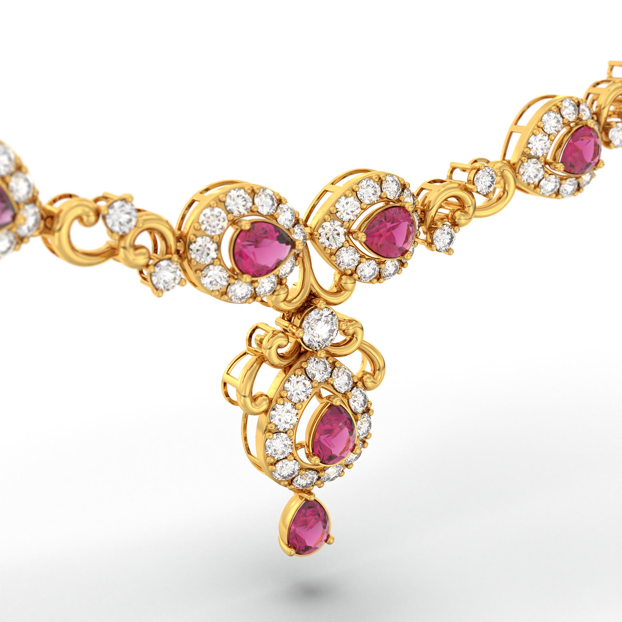 Lab-Grown Diamond and Ruby Necklace and Earring Set in 22K Yellow Gold – 4.97 Ct Diamonds thumbnail