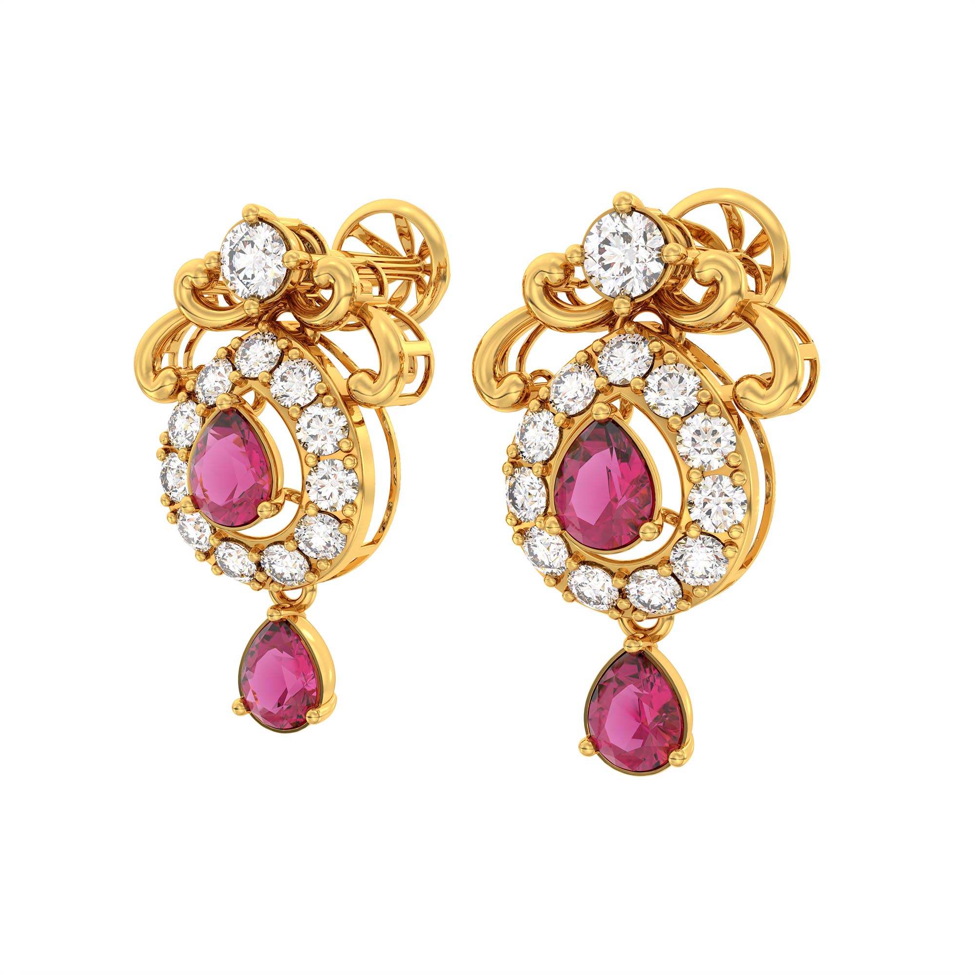 Lab-Grown Diamond and Ruby Necklace and Earring Set in 22K Yellow Gold – 4.97 Ct Diamonds thumbnail