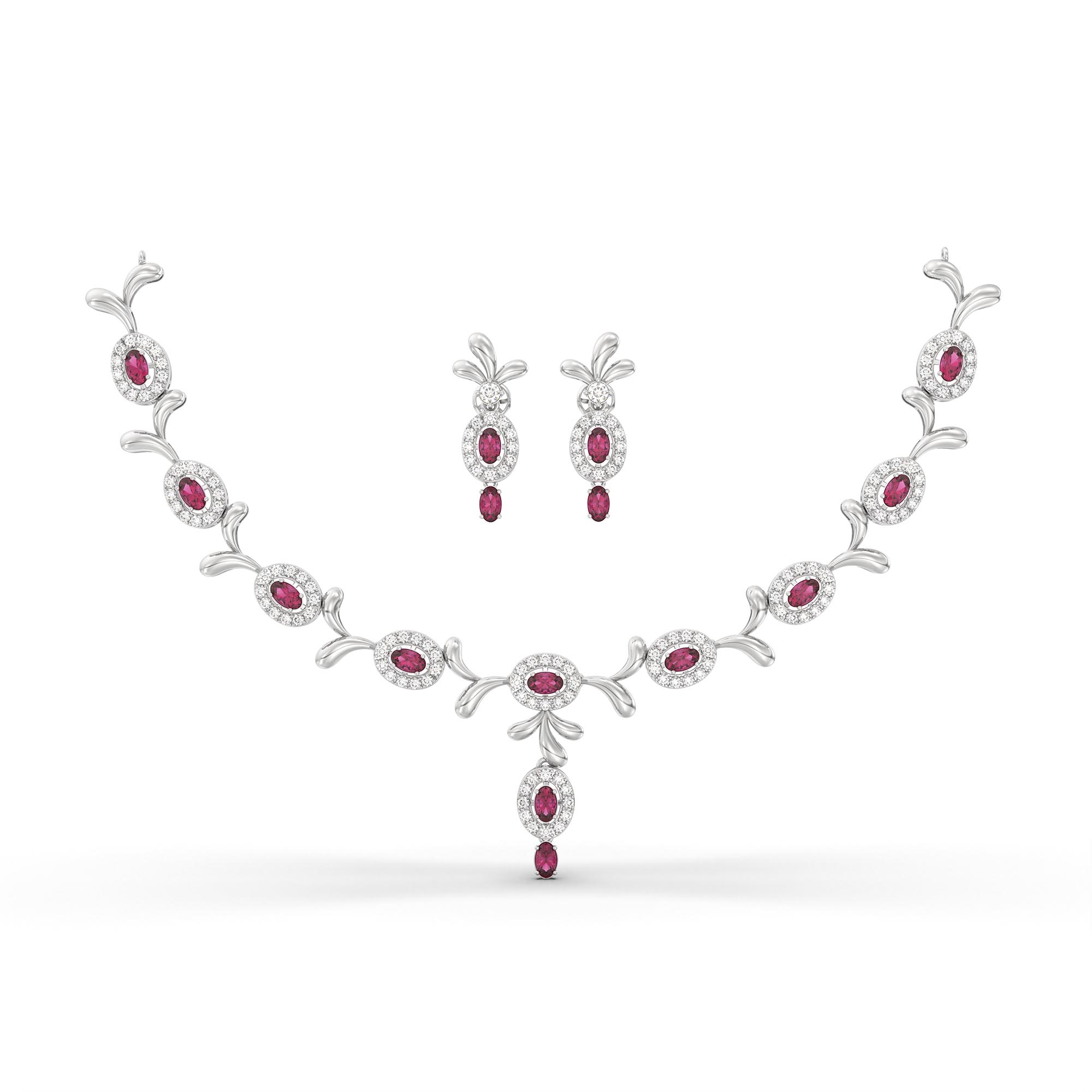 Lab-Grown Diamond and Ruby Necklace and Earring Set in 18K White Gold – 4.07 Ct Diamonds thumbnail